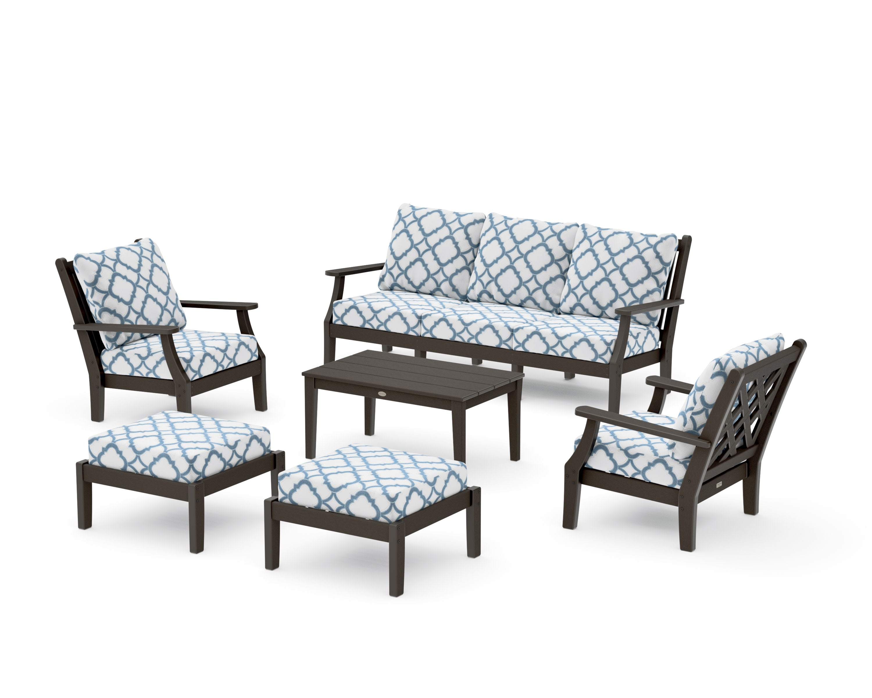 Wovendale 6-Piece Lounge Sofa Set in Vintage Coffee / Trellis Sky Blue