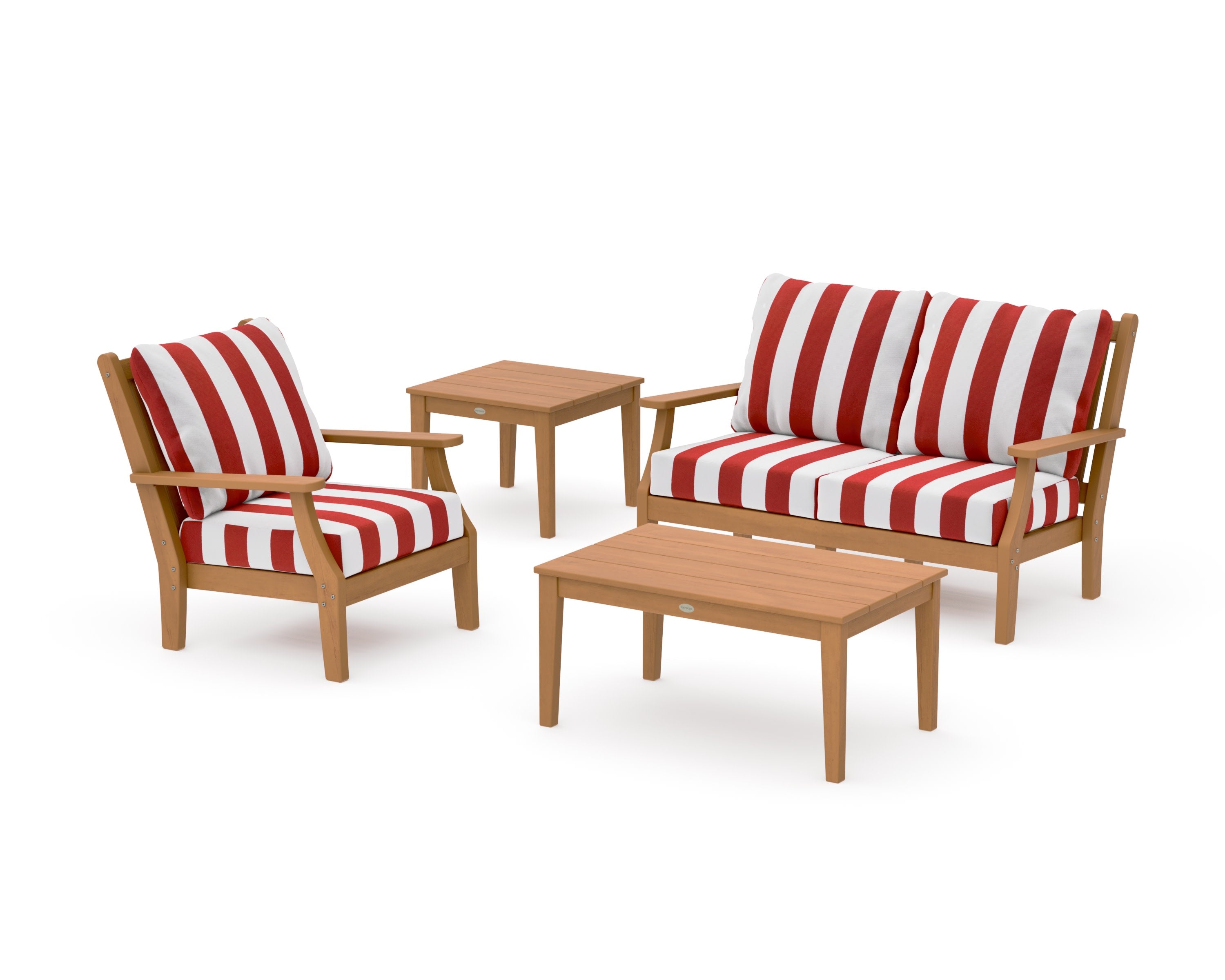 Wovendale 4-Piece Deep Seating Set in Natural / Cabana Stripe Crimson