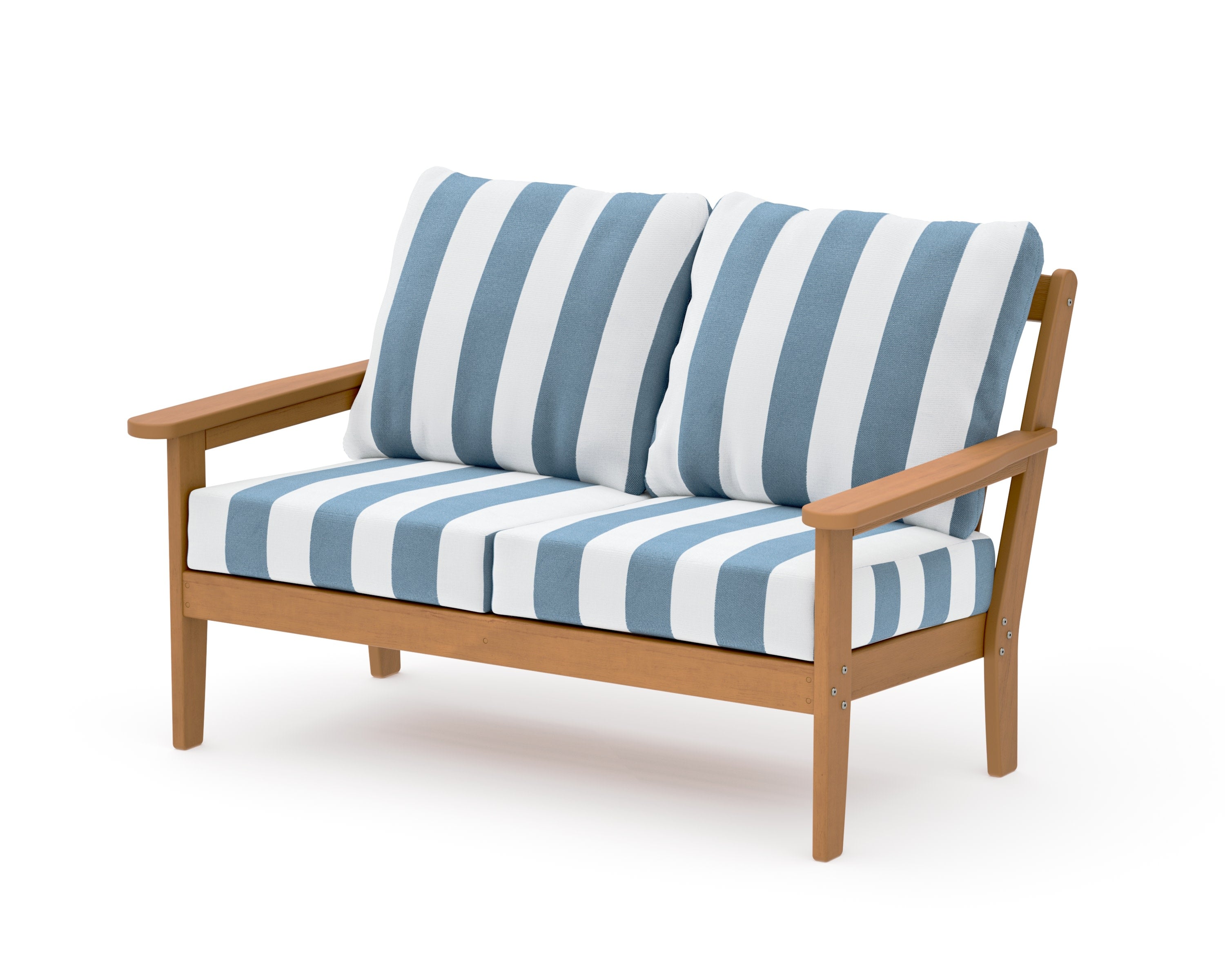 Cottage Deep Seating Loveseat in Natural / Cabana Stripe Sky Blue