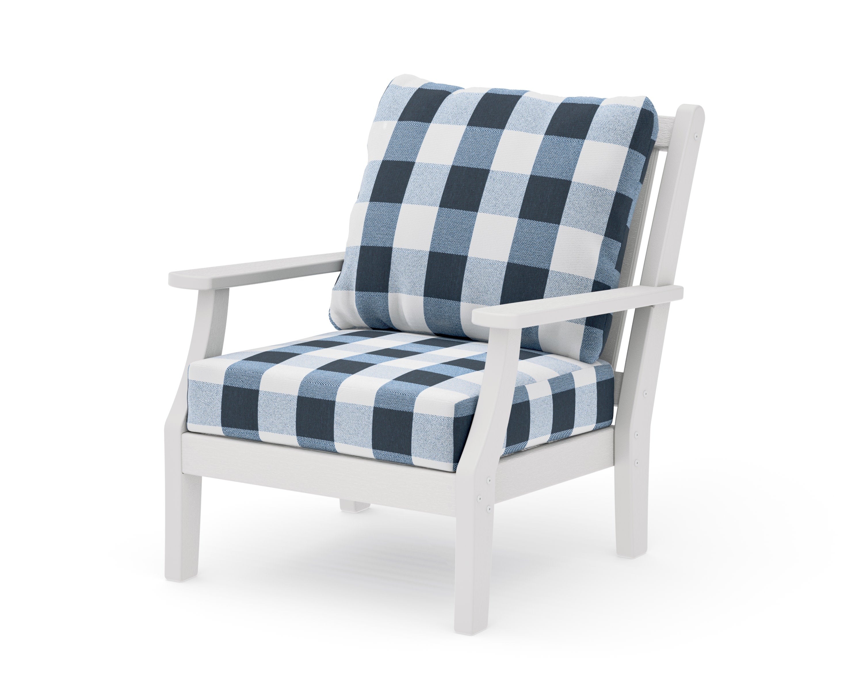 Wovendale Deep Seating Chair in Vintage White / Buffalo Plaid Marine Indigo