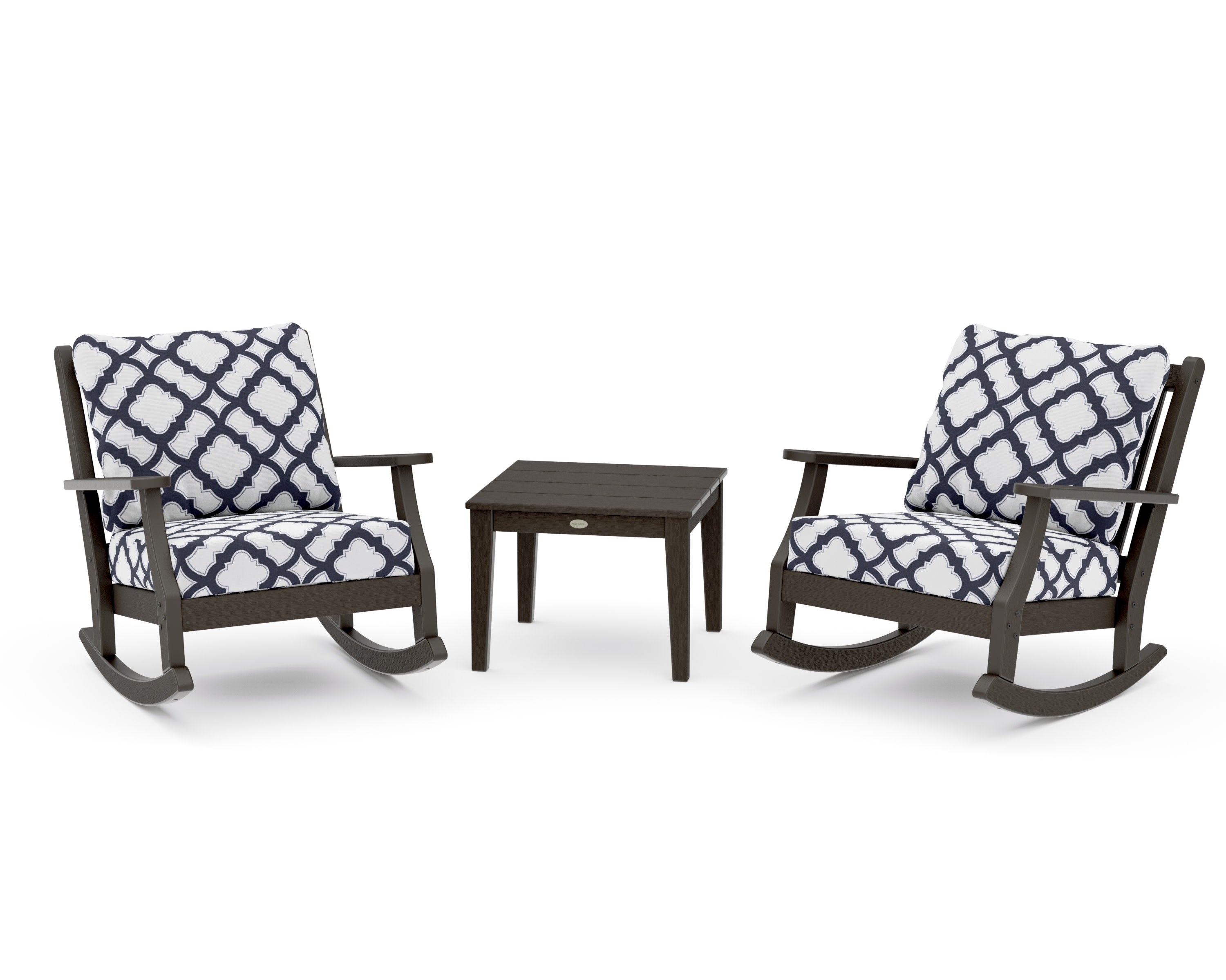 Wovendale 3-Piece Deep Seating Rocker Set in Vintage Coffee / Trellis Navy