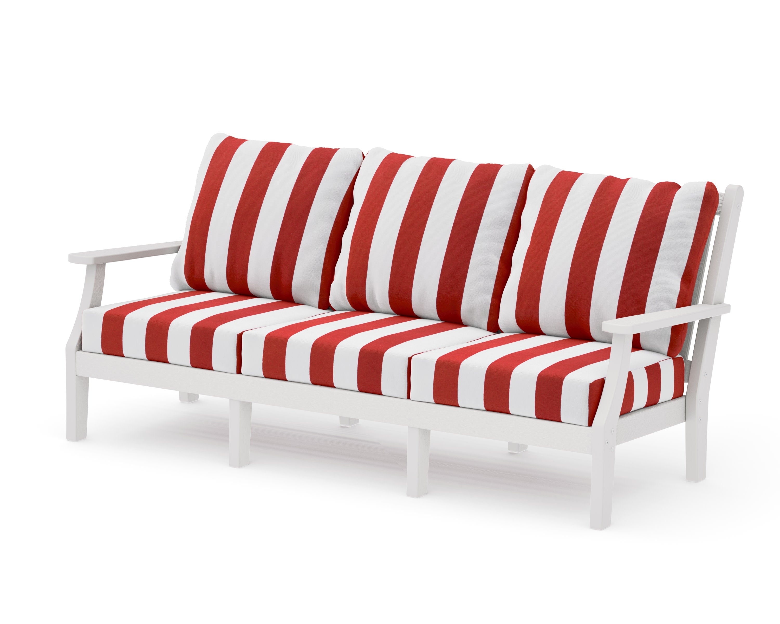 Wovendale Deep Seating Sofa in Vintage White / Cabana Stripe Crimson