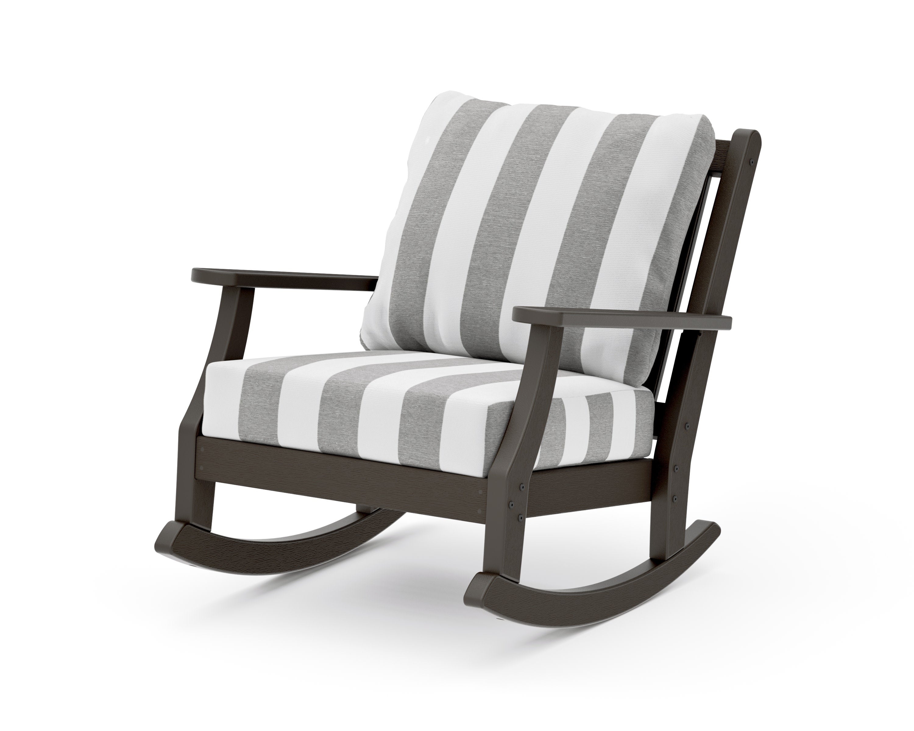 Wovendale Deep Seating Rocking Chair in Vintage Coffee / Cabana Stripe Grey Mist