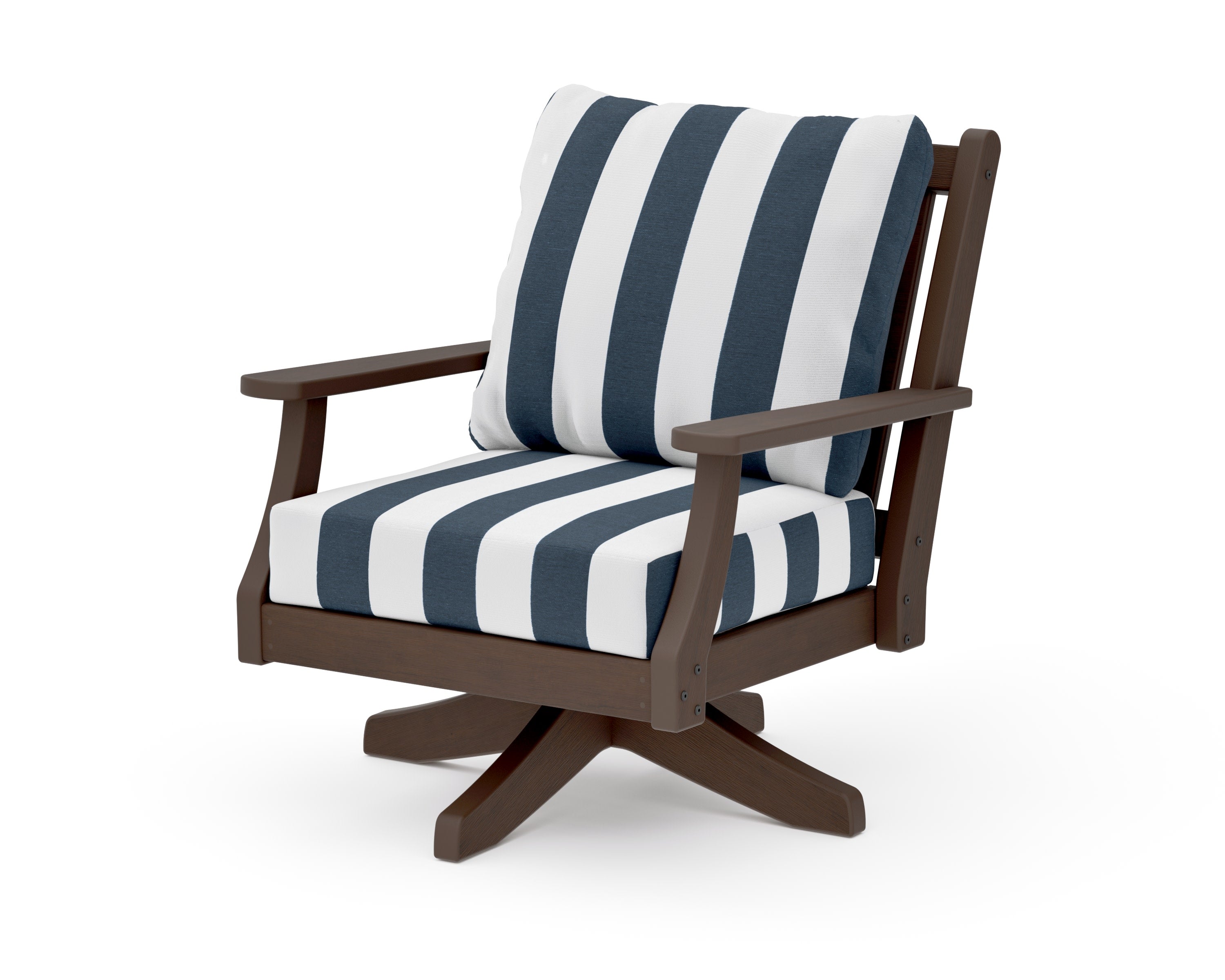 Wovendale Deep Seating Swivel Chair in Kona / Cabana Stripe Marine Indigo