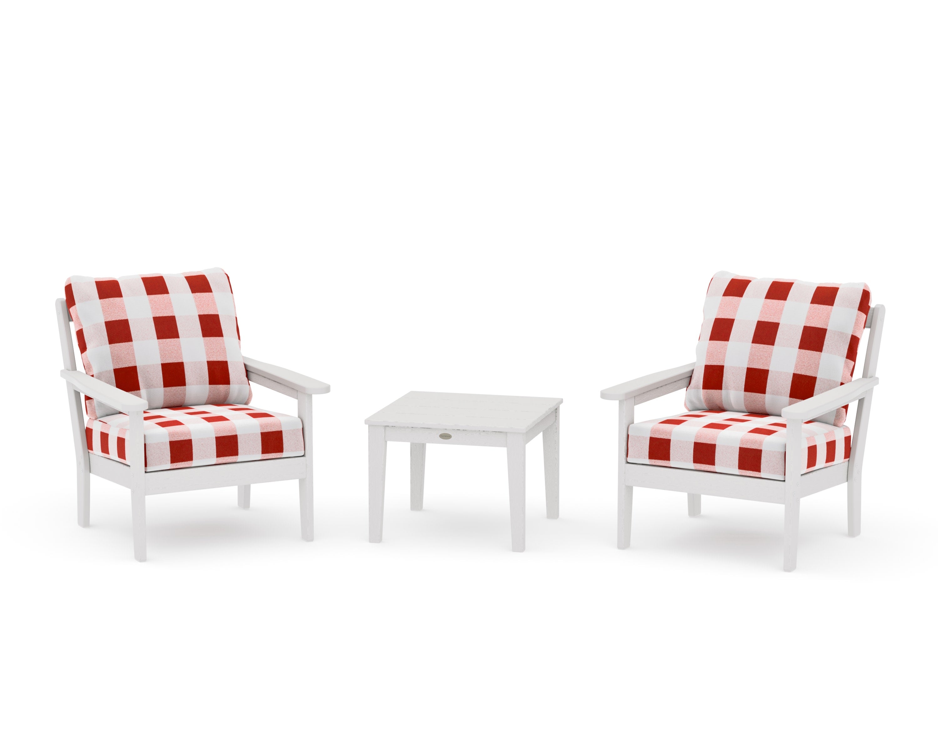 Cottage 3-Piece Deep Seating Set in Vintage White / Buffalo Plaid Crimson