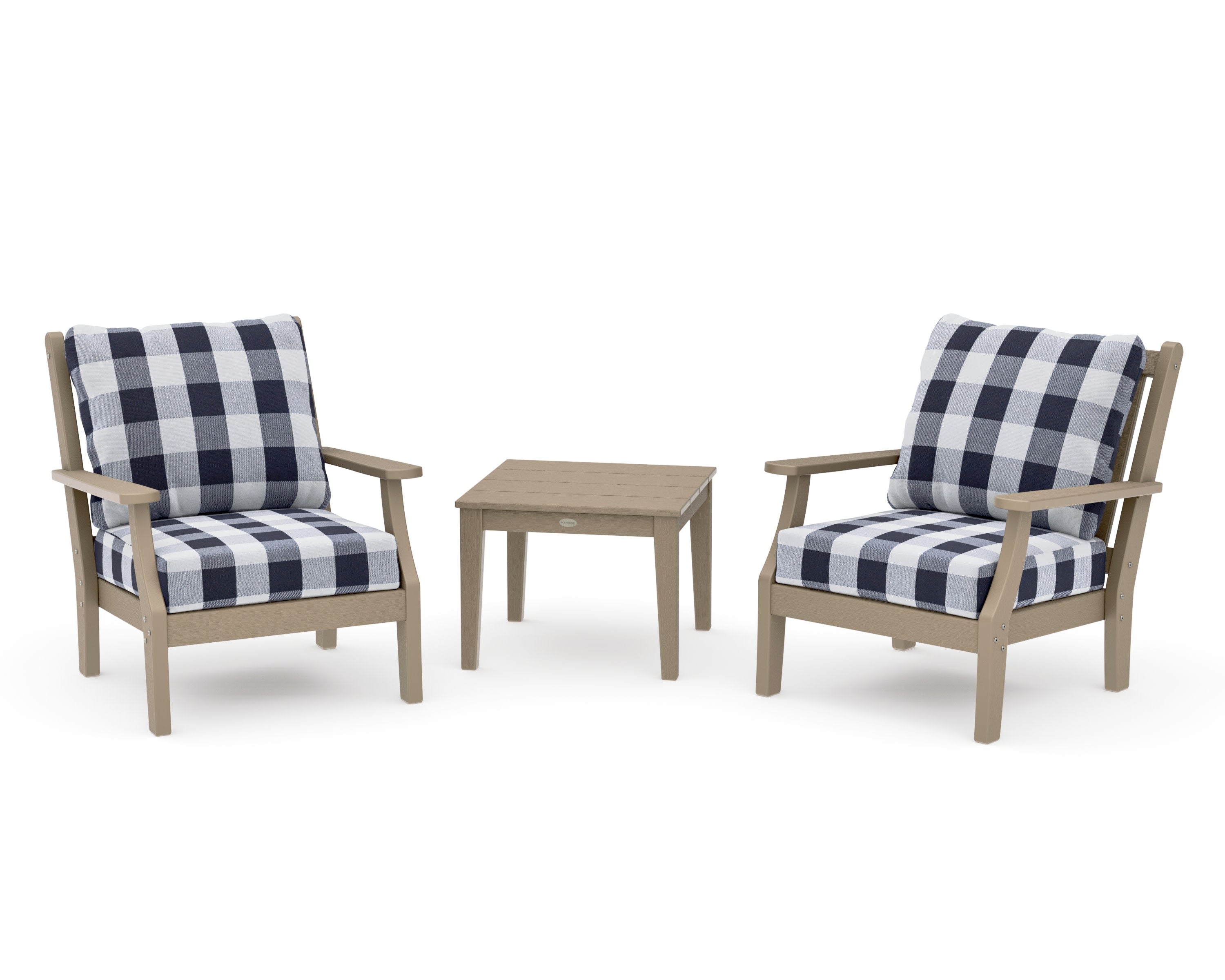 Wovendale 3-Piece Deep Seating Set in Vintage Sahara / Buffalo Plaid Navy
