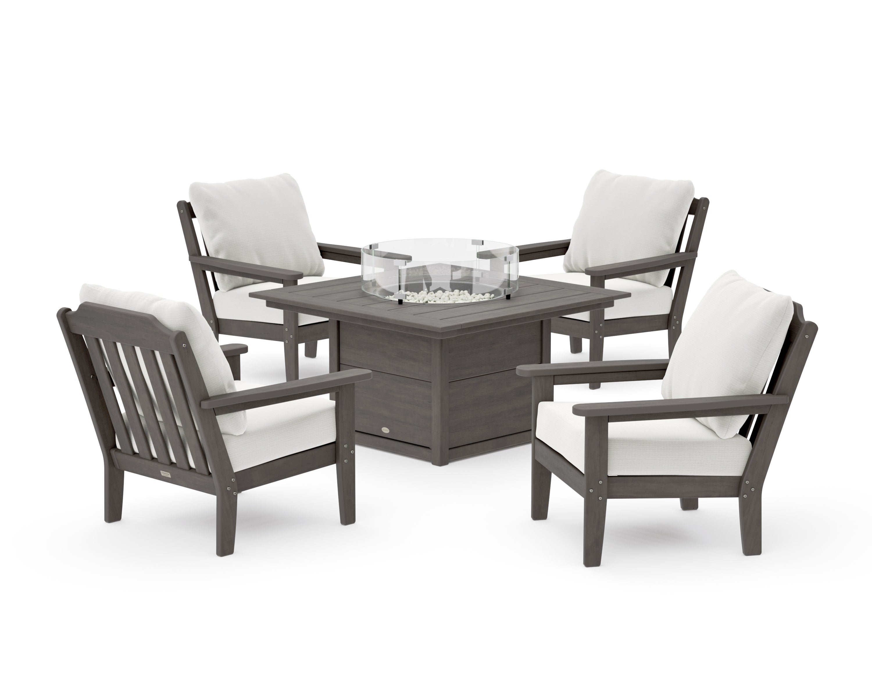 Cottage 5-Piece Deep Seating Set with Fire Pit Table in Driftwood / Natural Linen