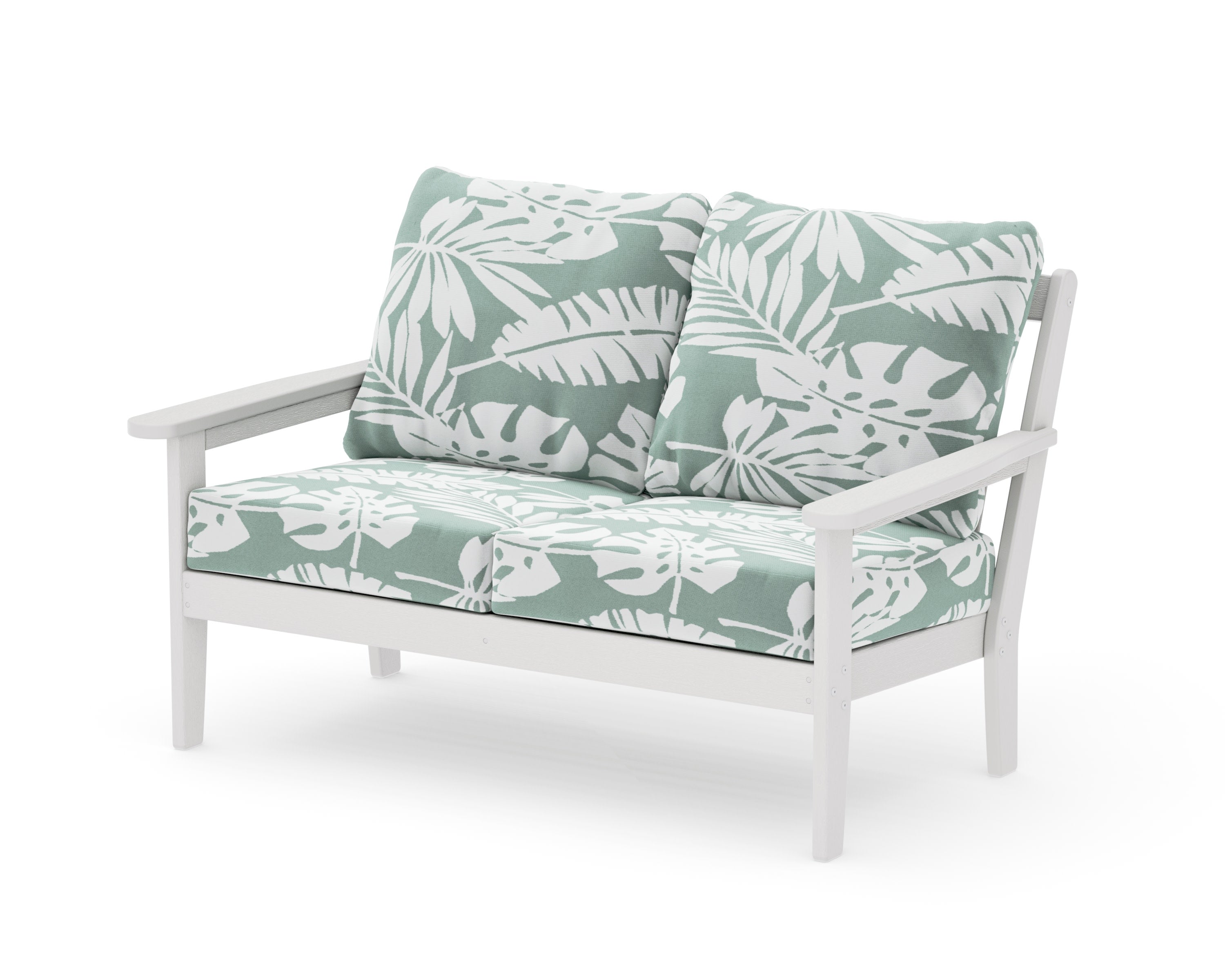 Cottage Deep Seating Loveseat in Vintage White / Leaf Glacier Spa
