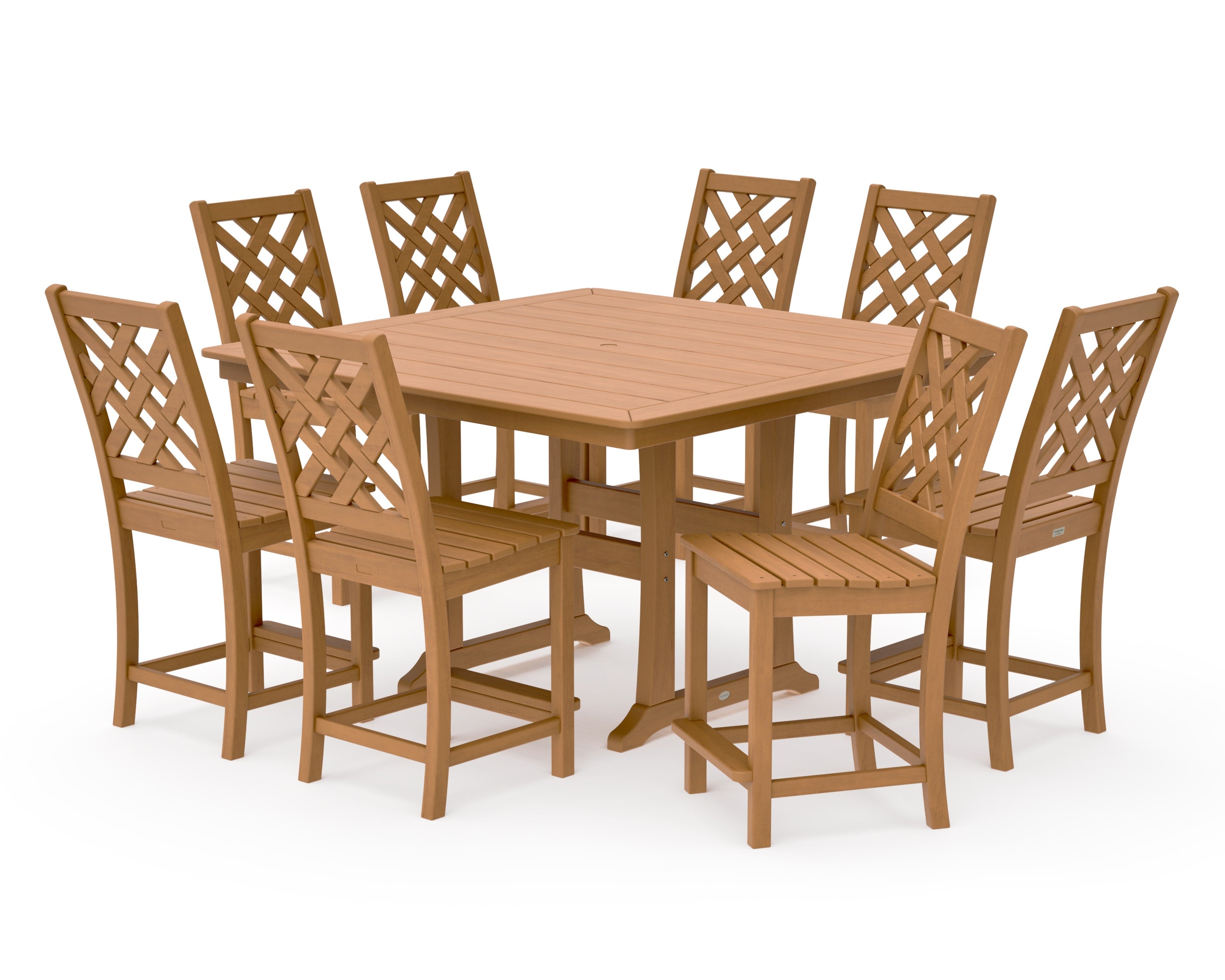 Wovendale Side Chair 9-Piece Square Counter Set with Trestle Legs in Natural