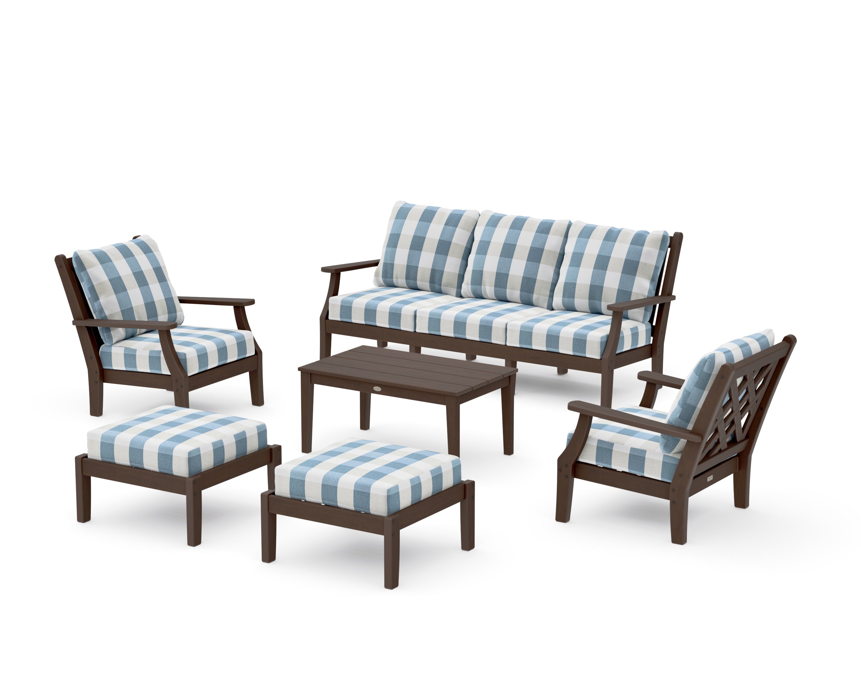 Wovendale 6-Piece Lounge Sofa Set in Kona / Buffalo Plaid Sky Blue