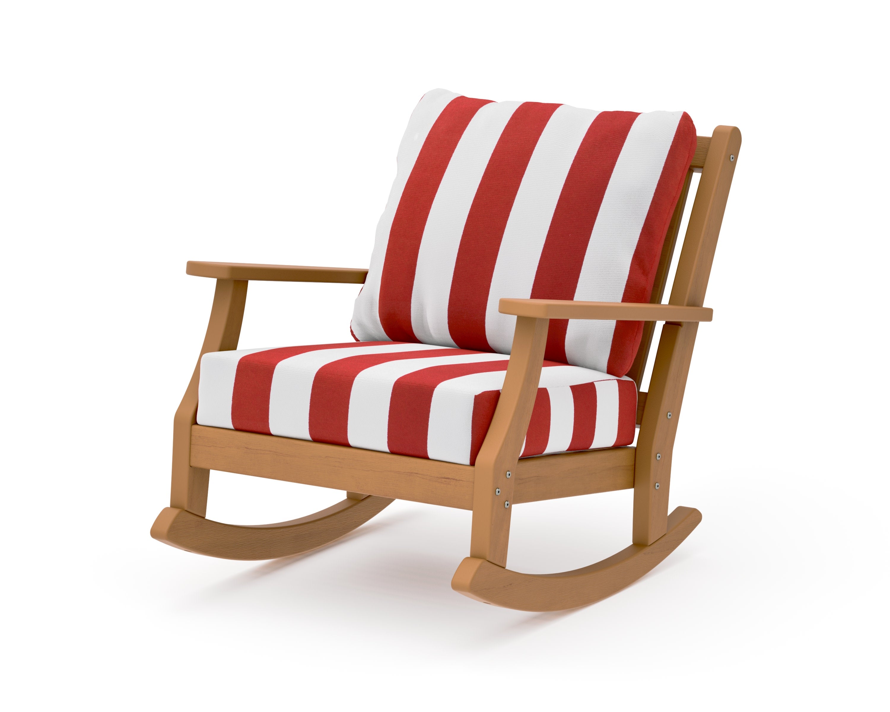 Wovendale Deep Seating Rocking Chair in Natural / Cabana Stripe Crimson