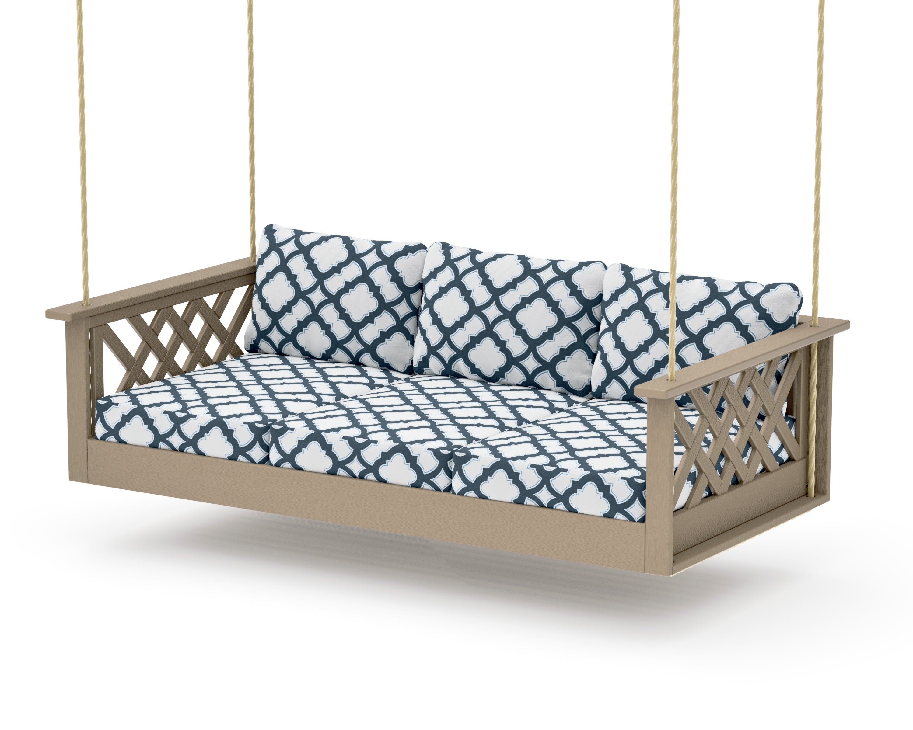 Wovendale Daybed Swing in Vintage Sahara / Trellis Marine Indigo