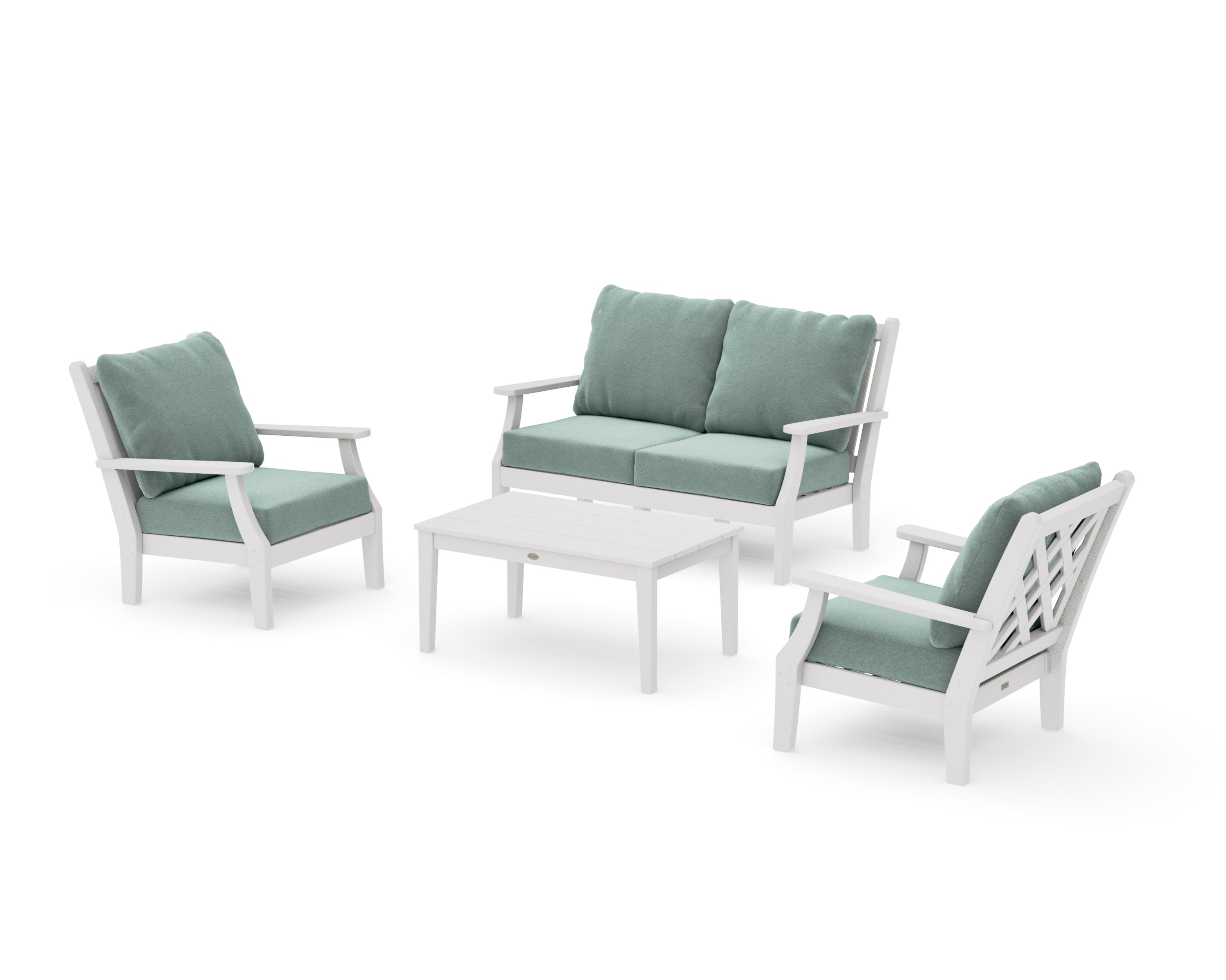 Wovendale 4-Piece Deep Seating Set with Loveseat in Vintage White / Glacier Spa