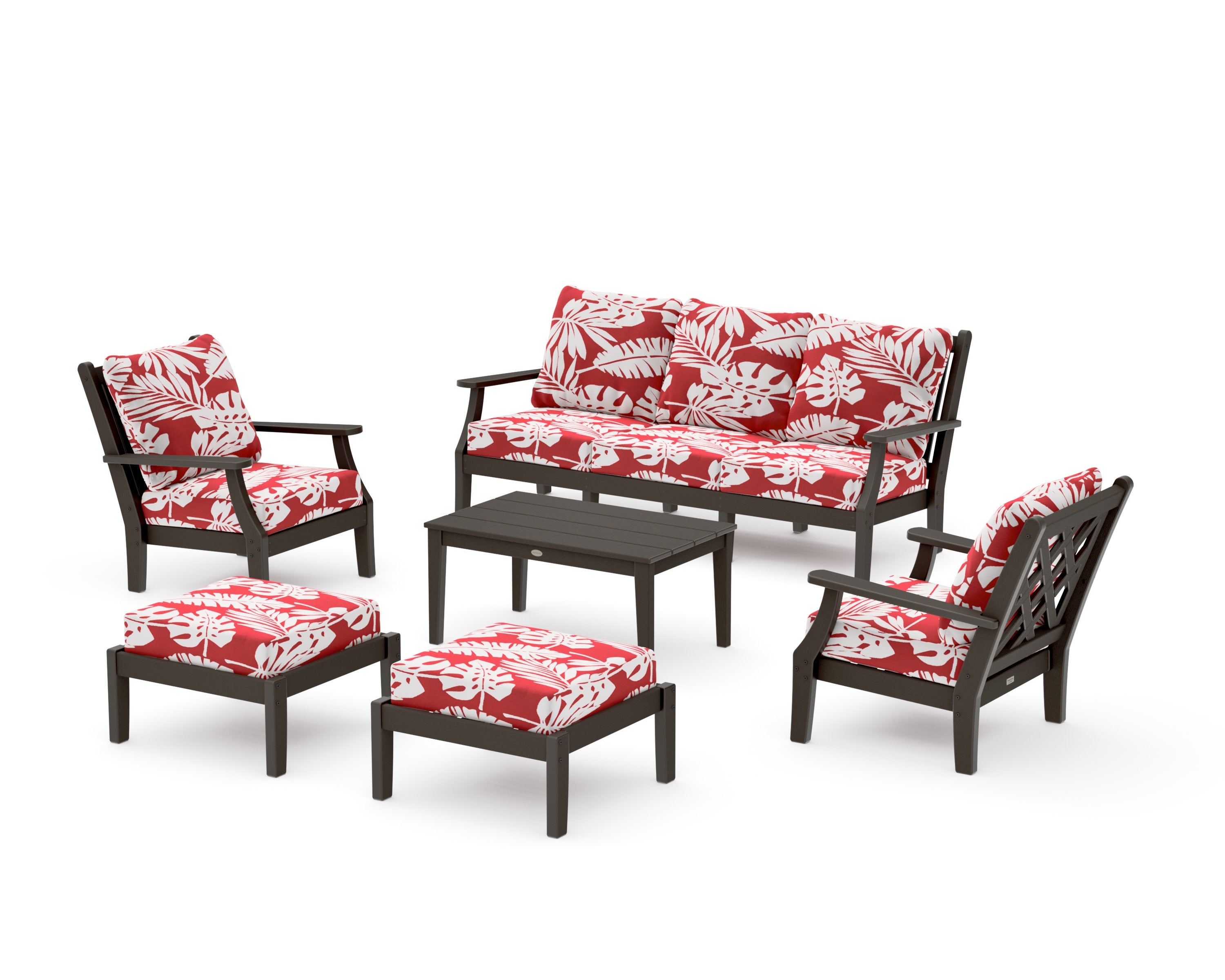 Wovendale 6-Piece Lounge Sofa Set in Vintage Coffee / Leaf Crimson