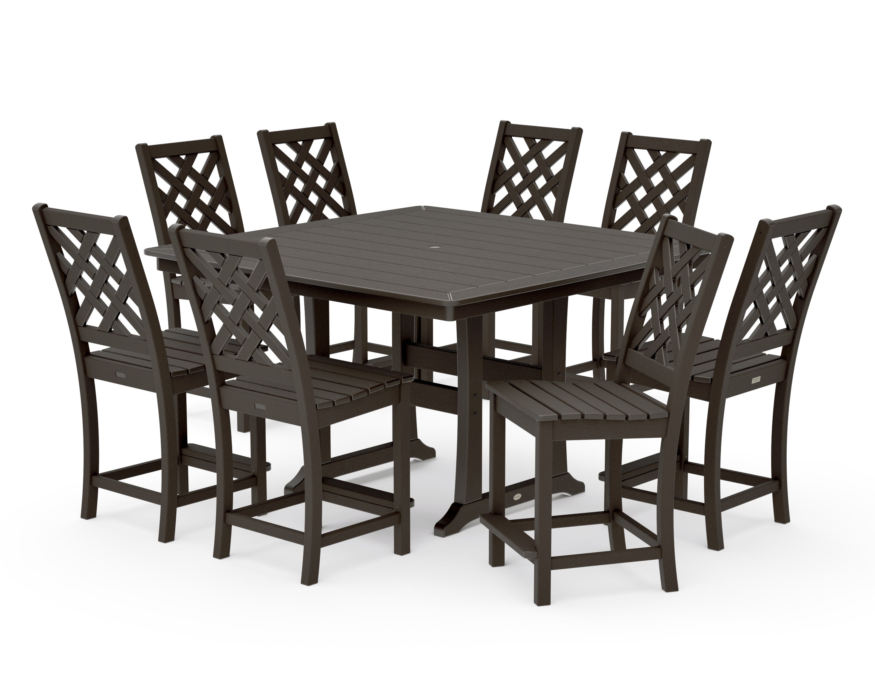 Wovendale Side Chair 9-Piece Square Counter Set with Trestle Legs in Vintage Coffee