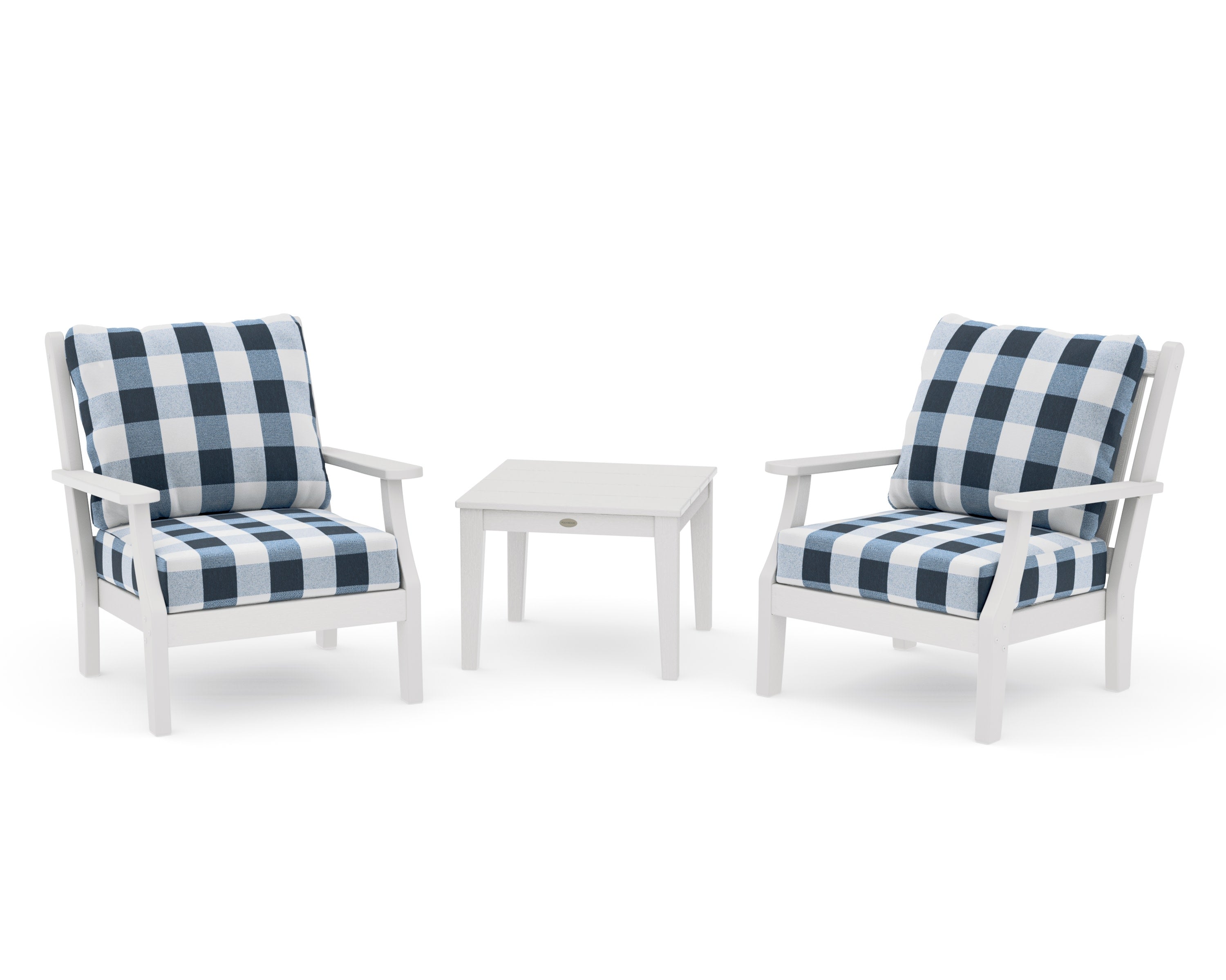 Wovendale 3-Piece Deep Seating Set in Vintage White / Buffalo Plaid Marine Indigo