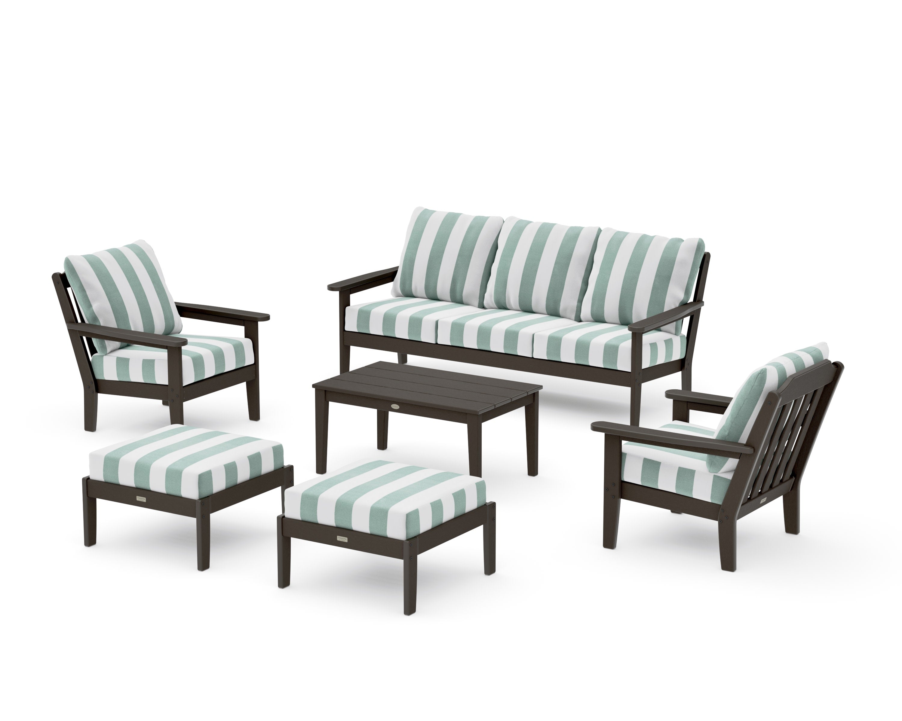 Cottage 6-Piece Lounge Sofa Set in Vintage Coffee / Cabana Stripe Glacier Spa