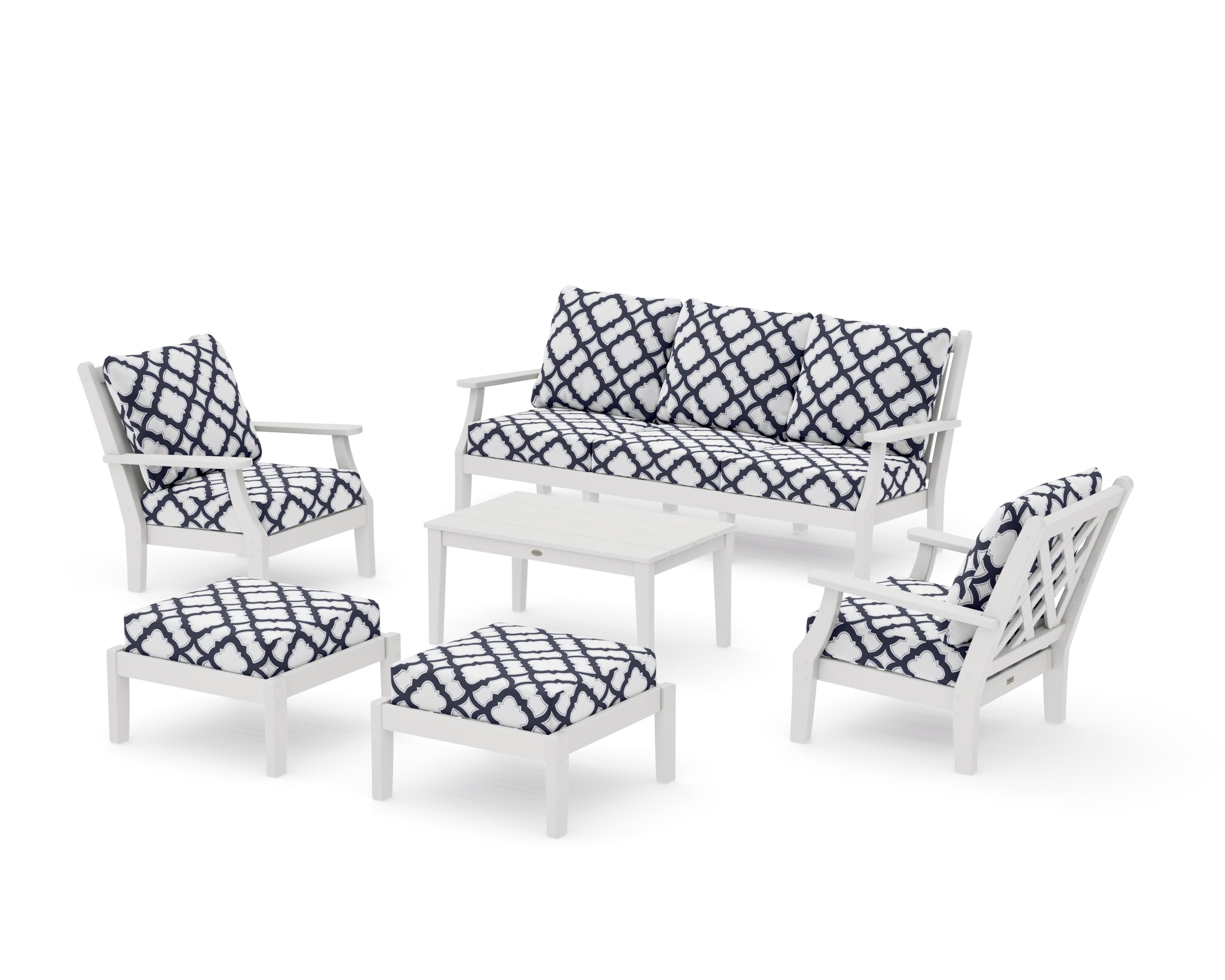 Wovendale 6-Piece Lounge Sofa Set in Vintage White / Trellis Navy