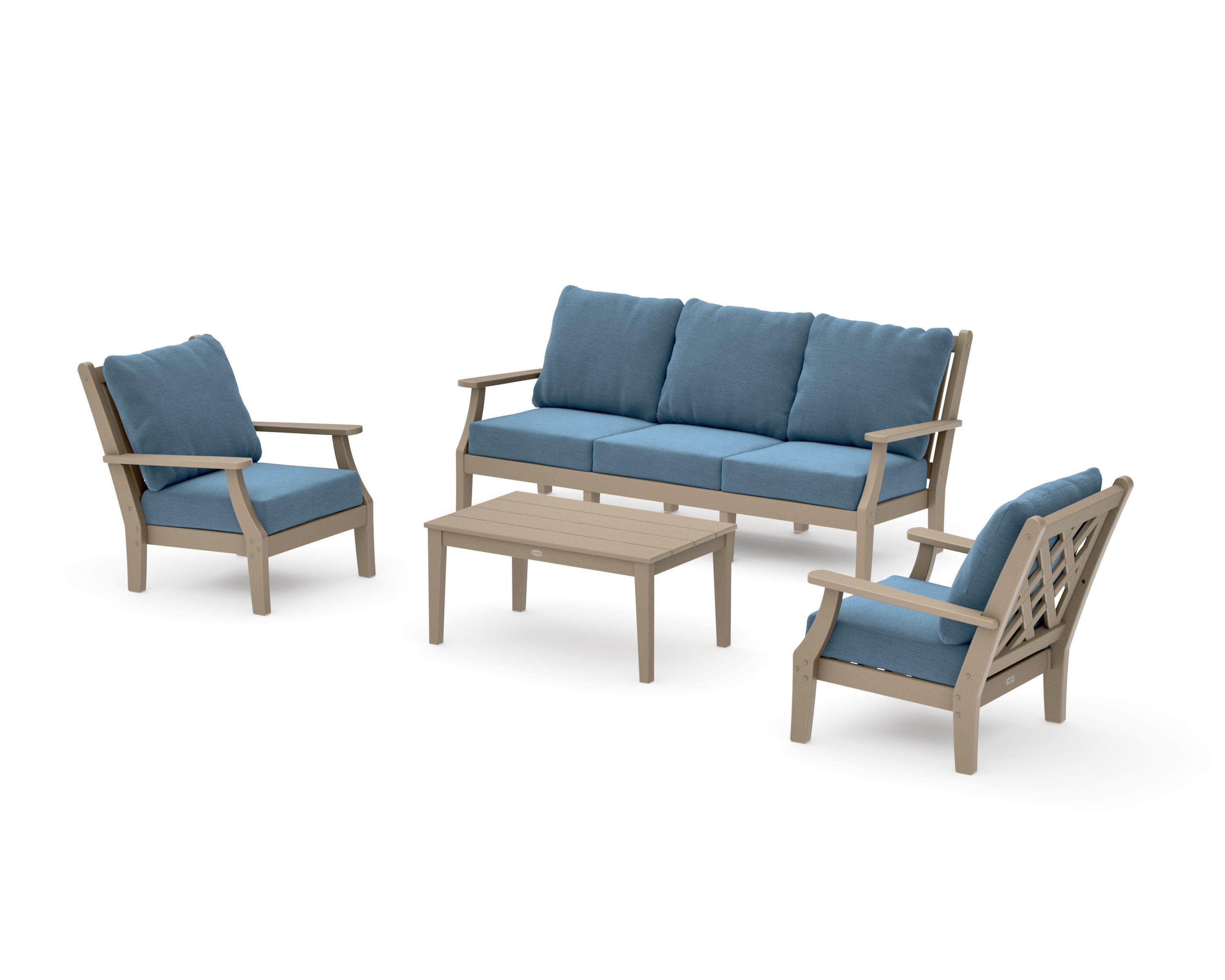 Wovendale 4-Piece Deep Seating Set with Sofa in Vintage Sahara / Sky Blue