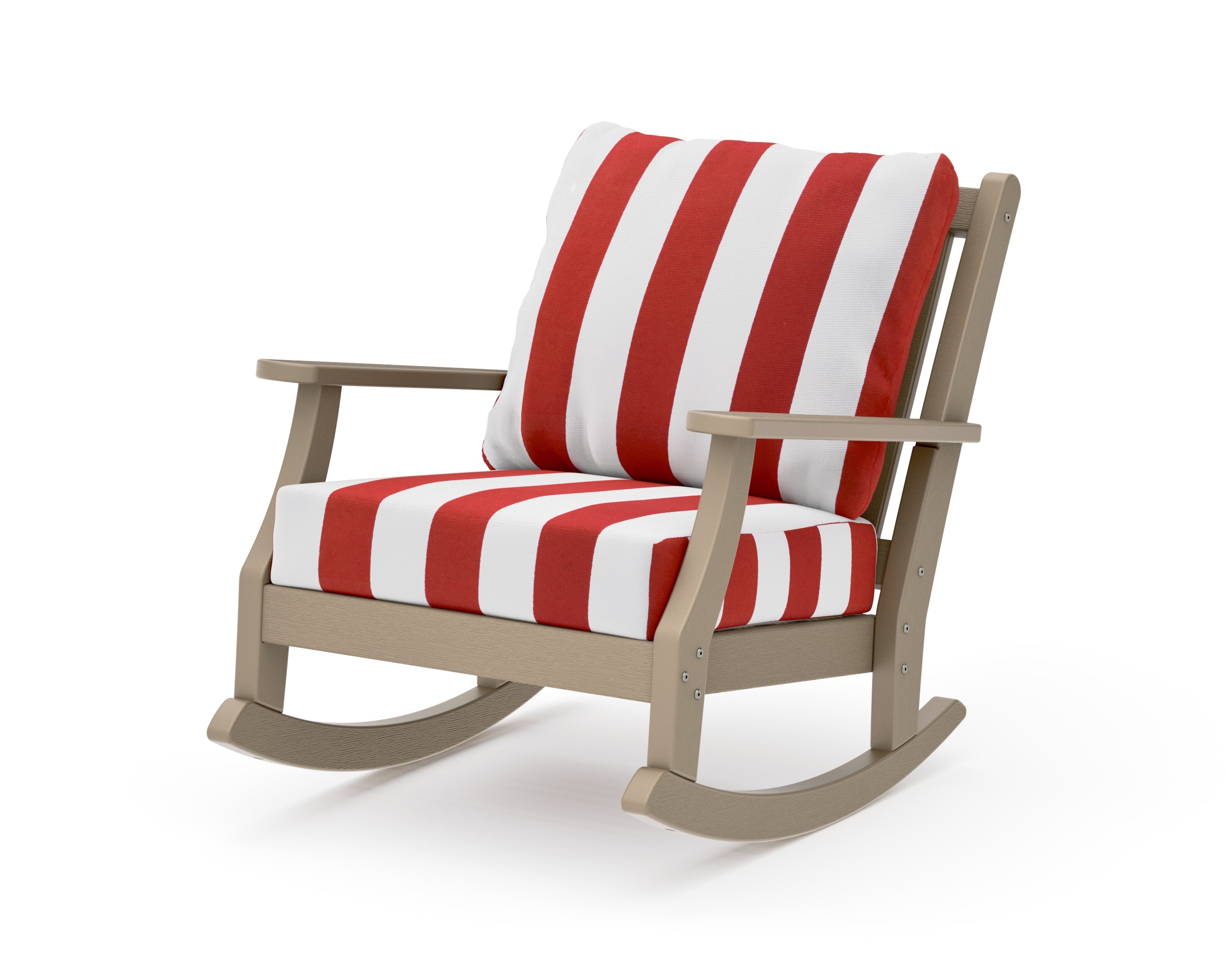 Wovendale Deep Seating Rocking Chair in Vintage Sahara / Cabana Stripe Crimson