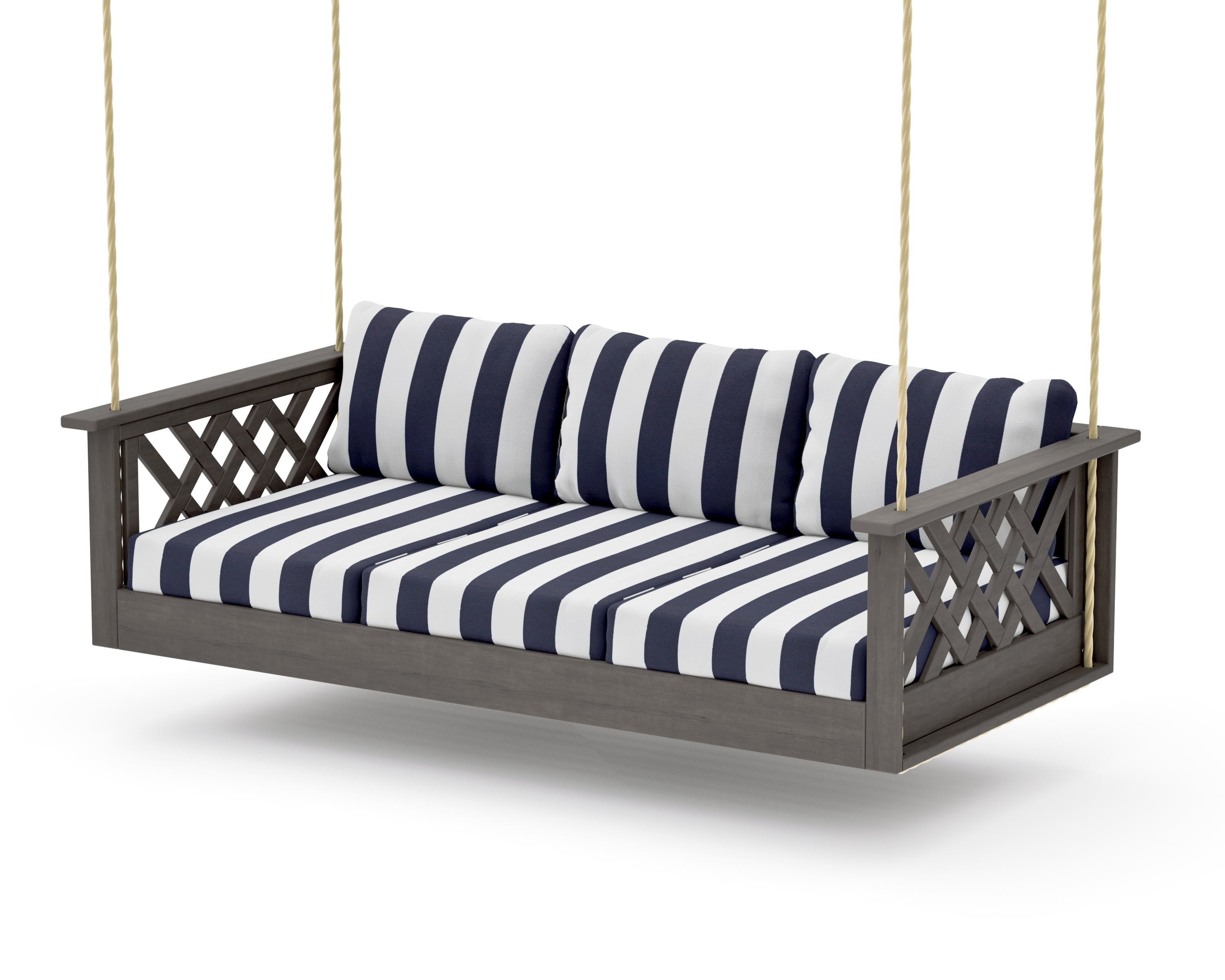 Wovendale Daybed Swing in Driftwood / Cabana Stripe Navy