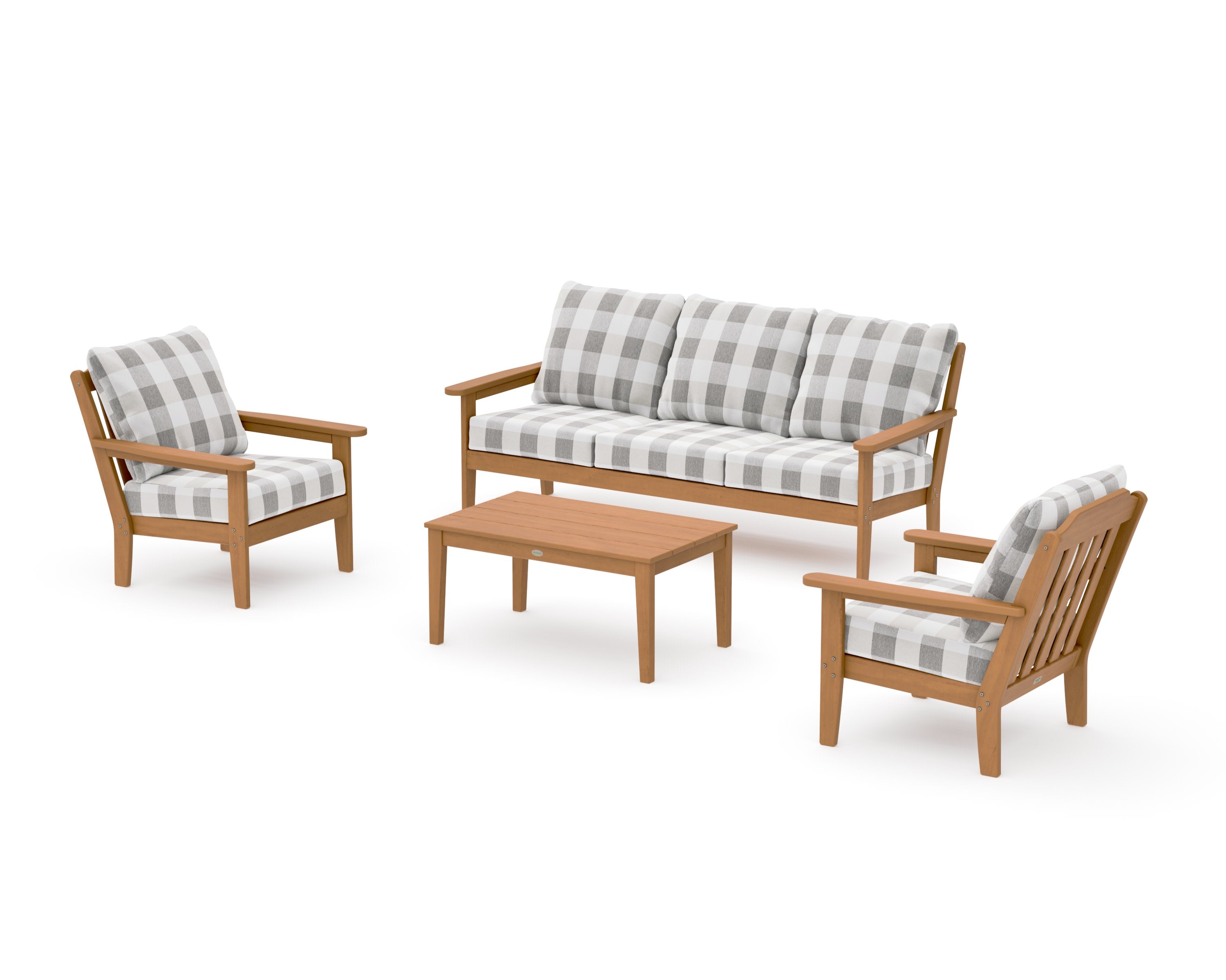 Cottage 4-Piece Deep Seating Set with Sofa in Natural / Buffalo Plaid Grey Mist
