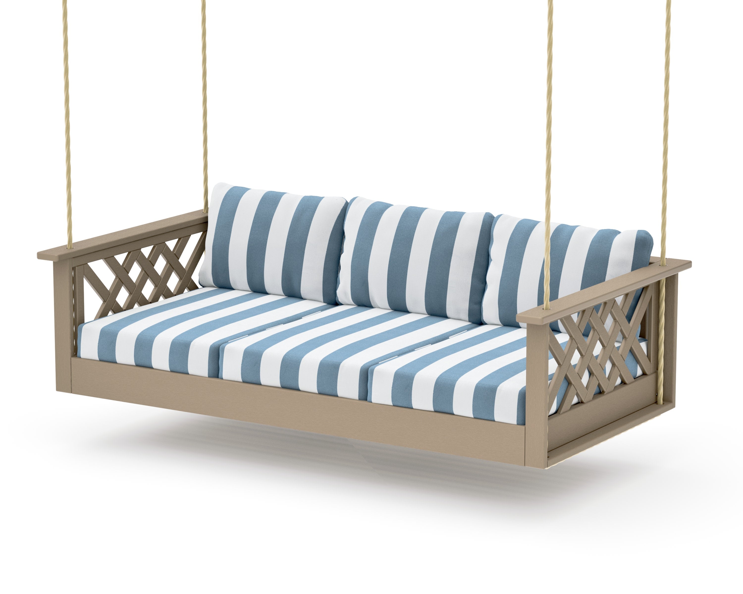 Wovendale Daybed Swing in Vintage Sahara / Cabana Stripe Sky Blue