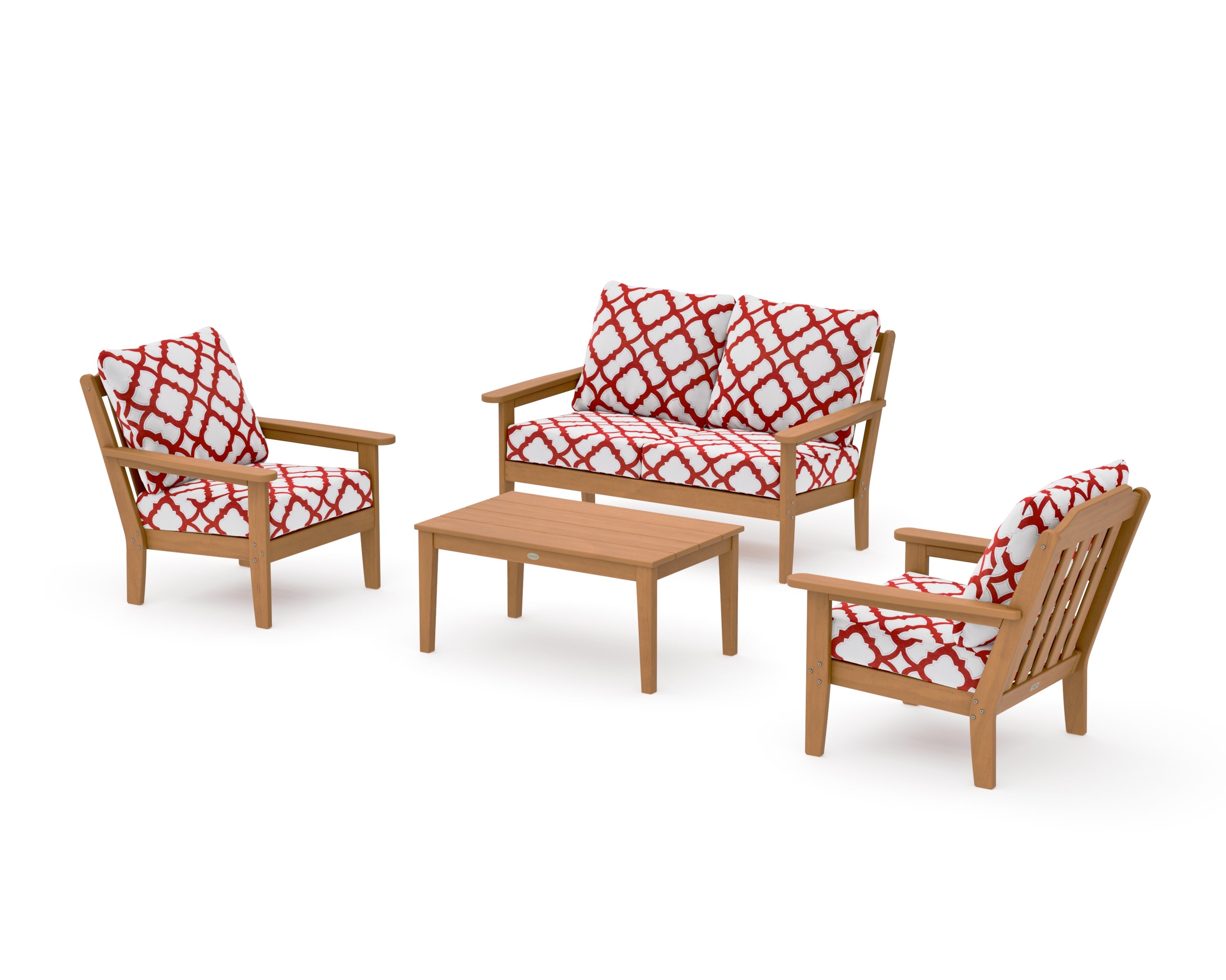 Cottage 4-Piece Deep Seating Set with Loveseat in Natural / Trellis Crimson