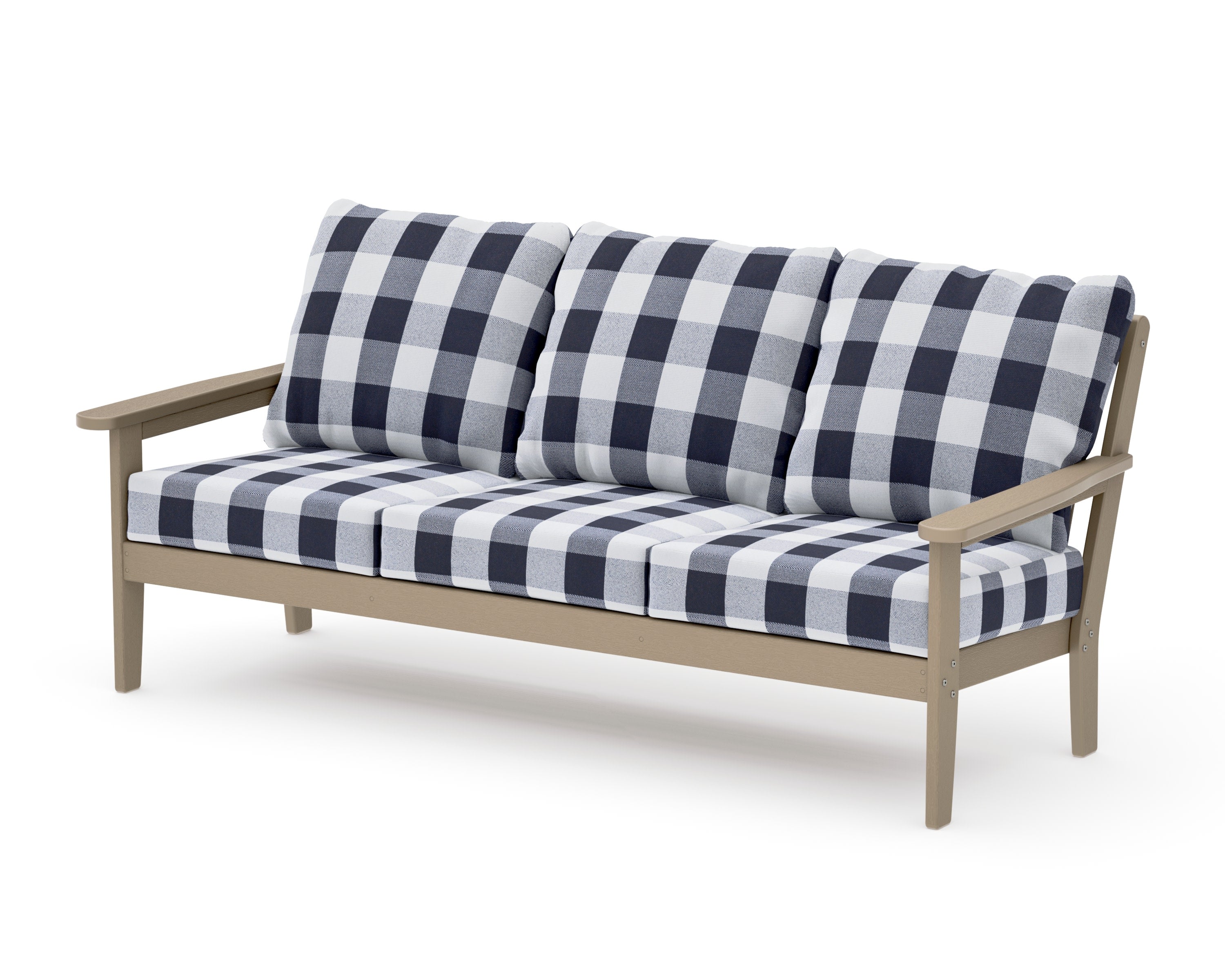 Cottage Deep Seating Sofa in Vintage Sahara / Buffalo Plaid Navy
