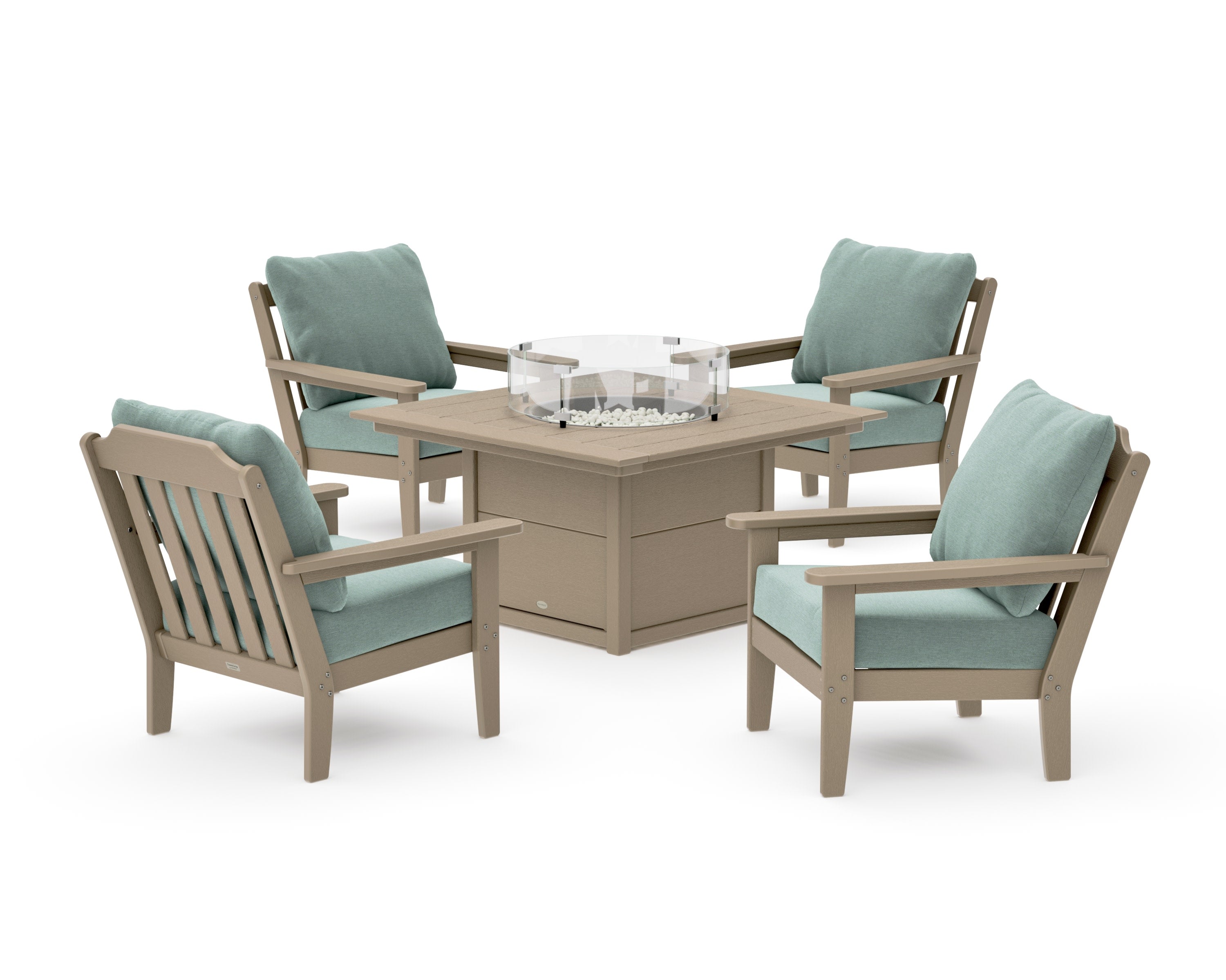 Cottage 5-Piece Deep Seating Set with Fire Pit Table in Vintage Sahara / Glacier Spa