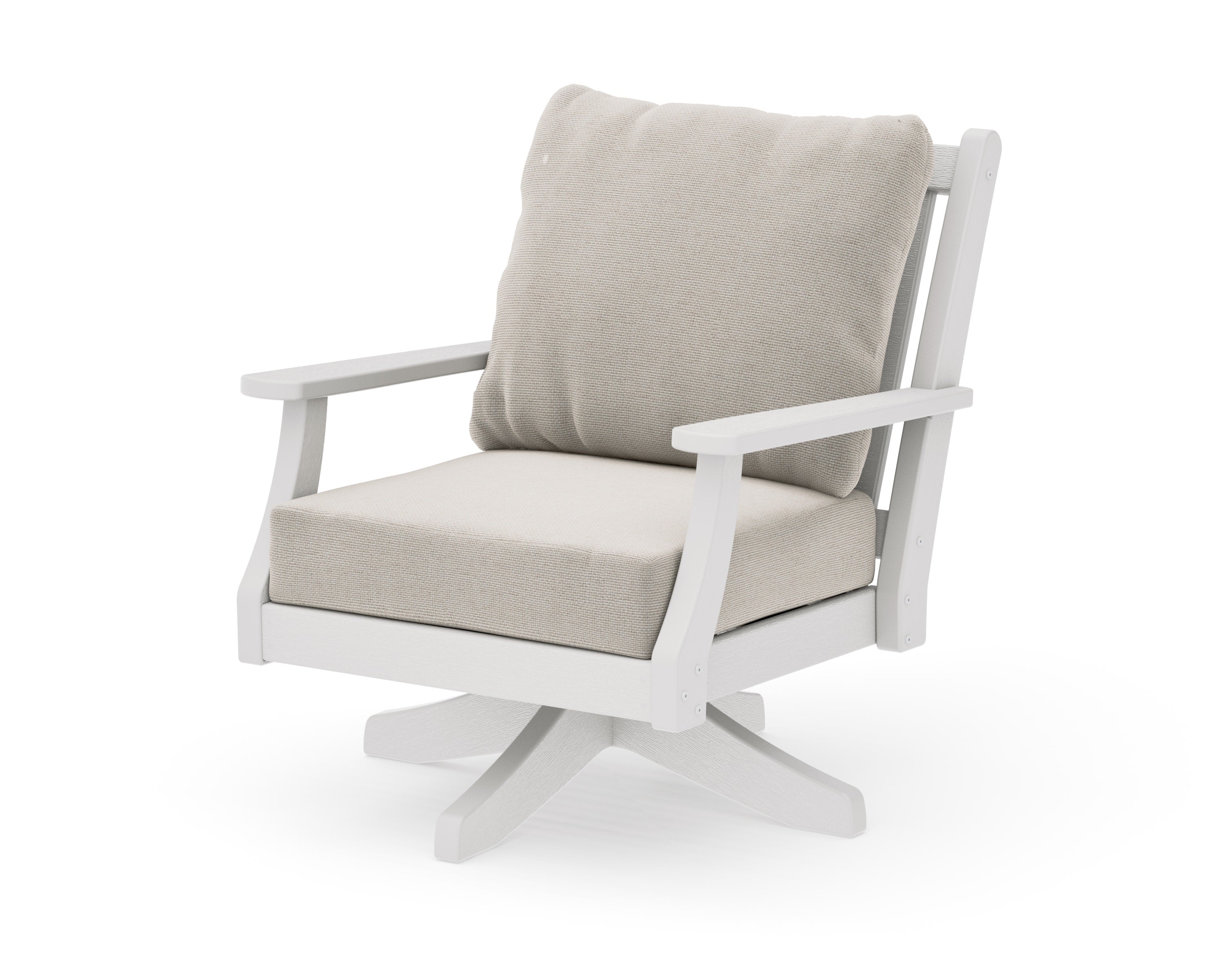 Wovendale Deep Seating Swivel Chair in Vintage White / Dune Burlap
