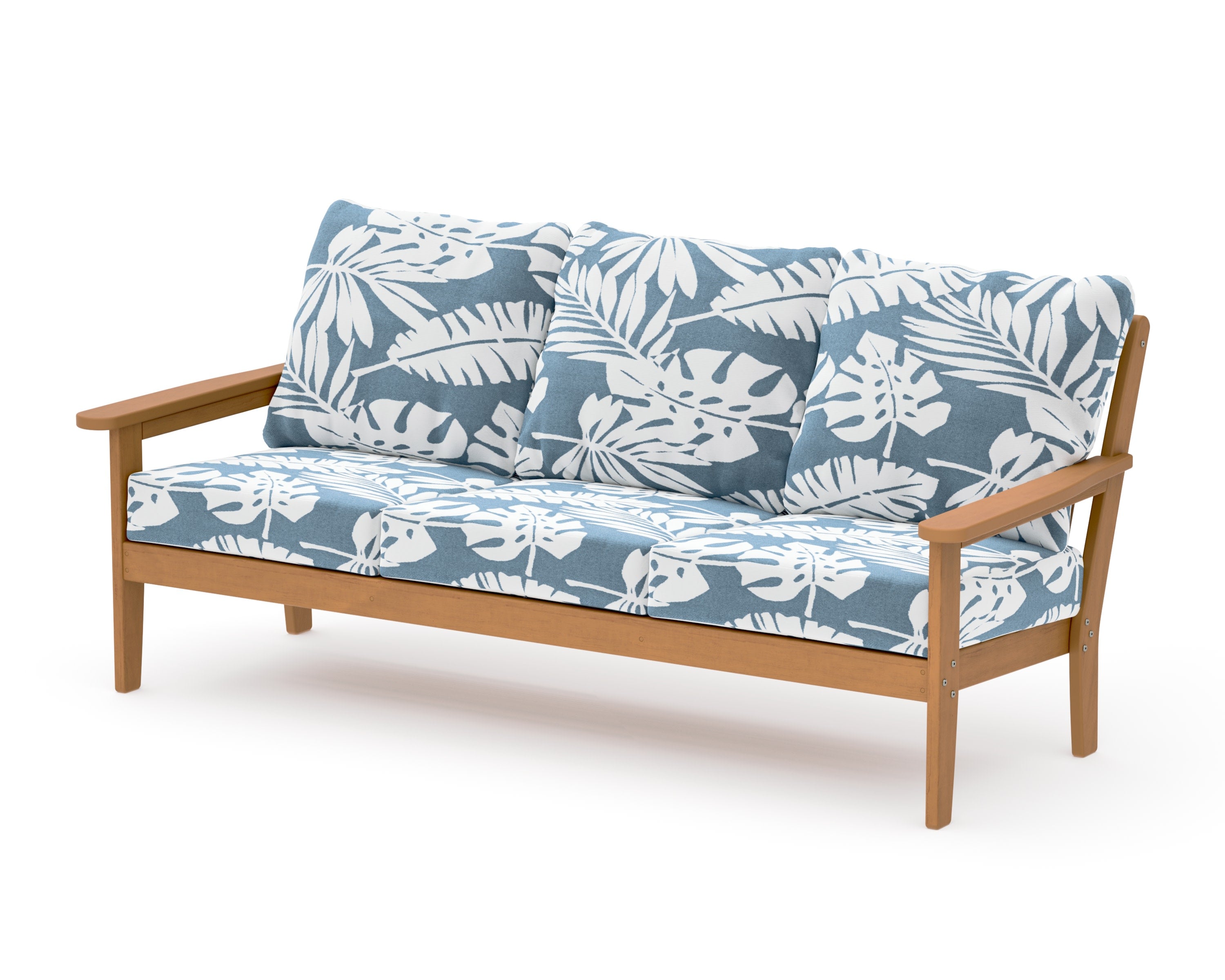 Cottage Deep Seating Sofa in Natural / Leaf Sky Blue