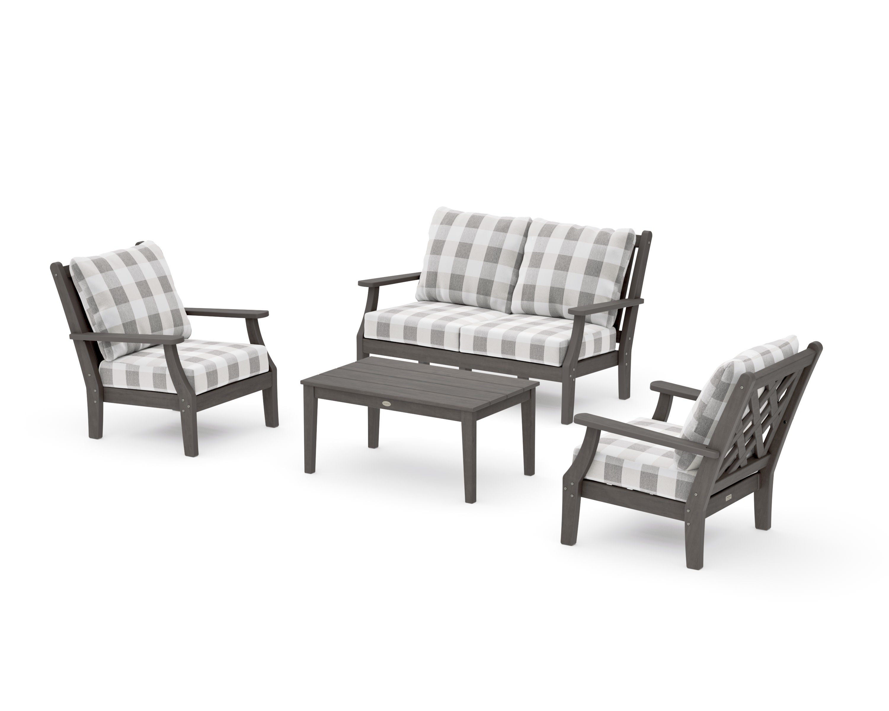 Wovendale 4-Piece Deep Seating Set with Loveseat in Driftwood / Buffalo Plaid Grey Mist