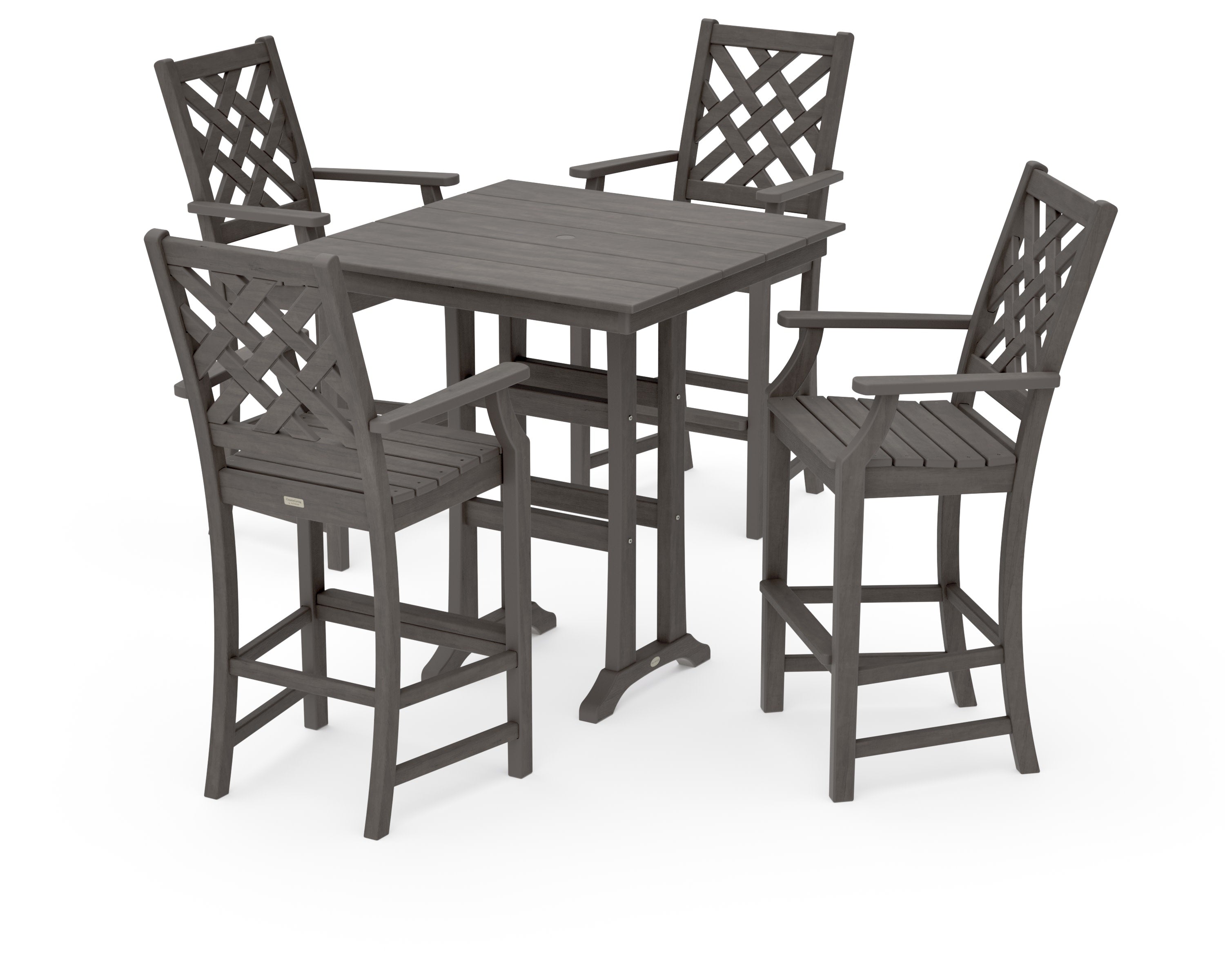 Wovendale 5-Piece Farmhouse Bar Set with Trestle Legs in Driftwood