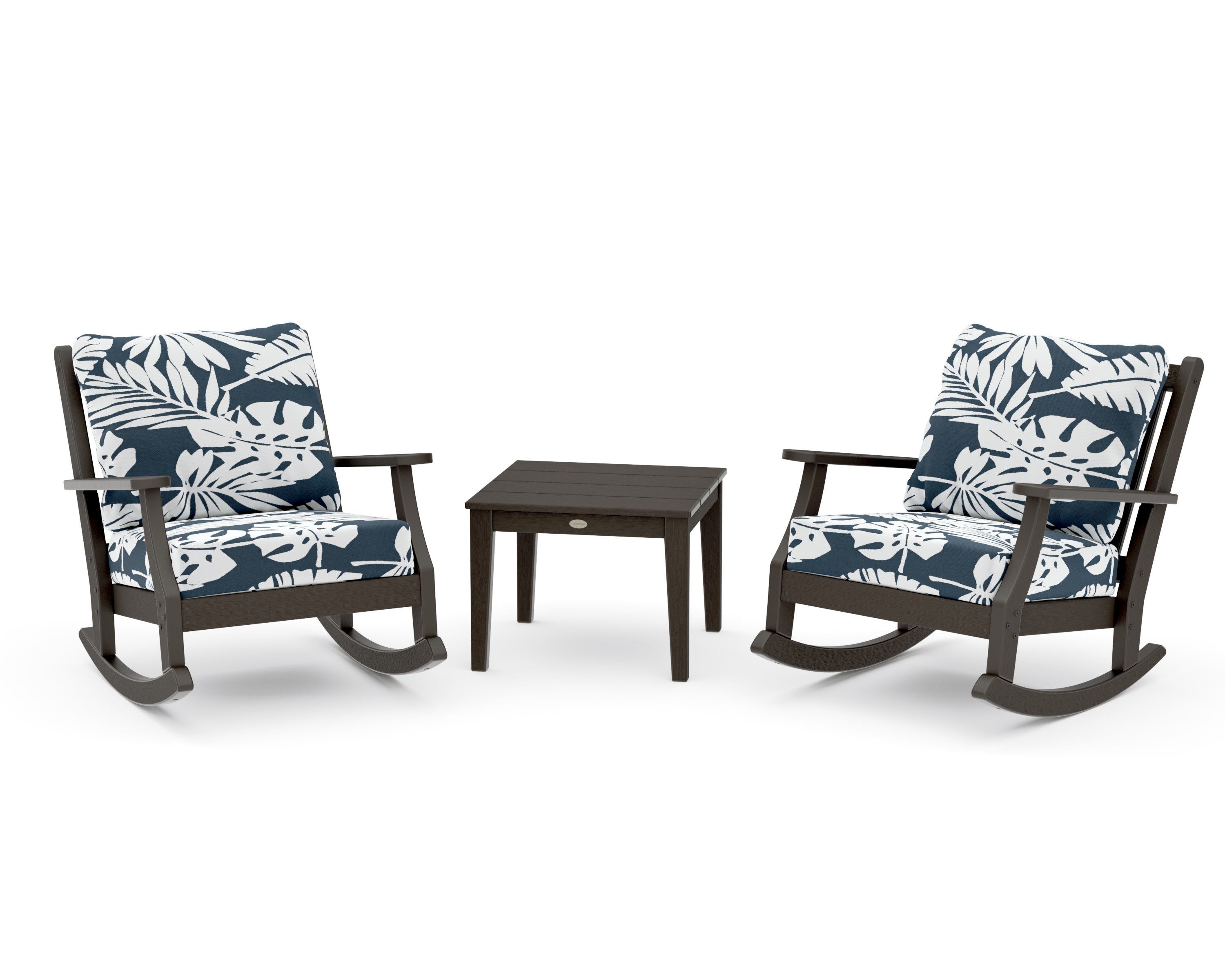 Wovendale 3-Piece Deep Seating Rocker Set in Vintage Coffee / Leaf Marine Indigo