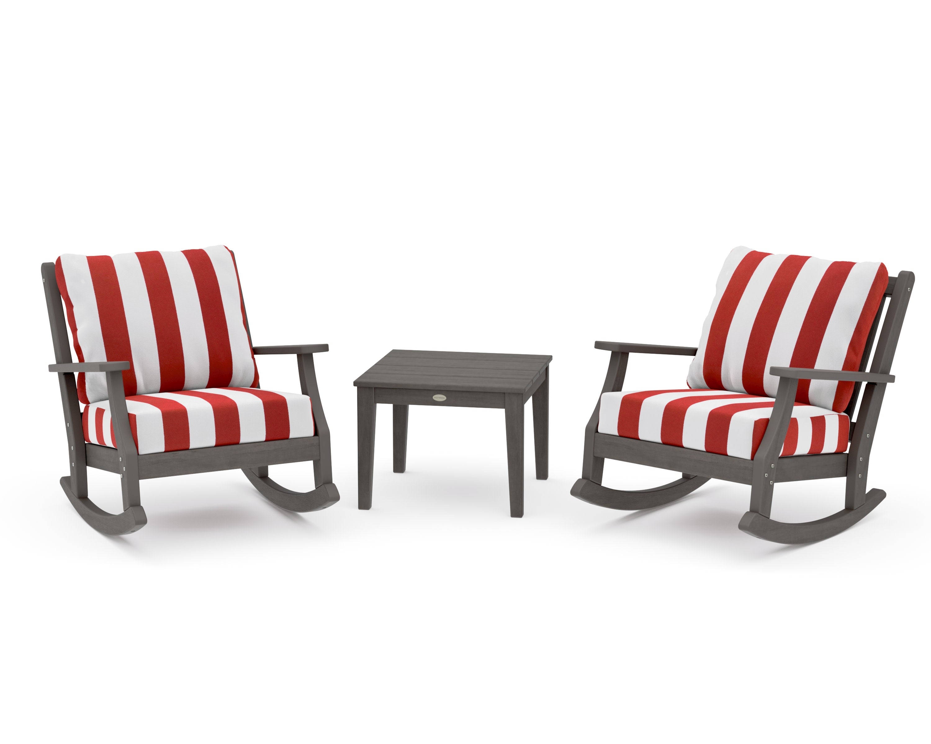 Wovendale 3-Piece Deep Seating Rocker Set in Driftwood / Cabana Stripe Crimson