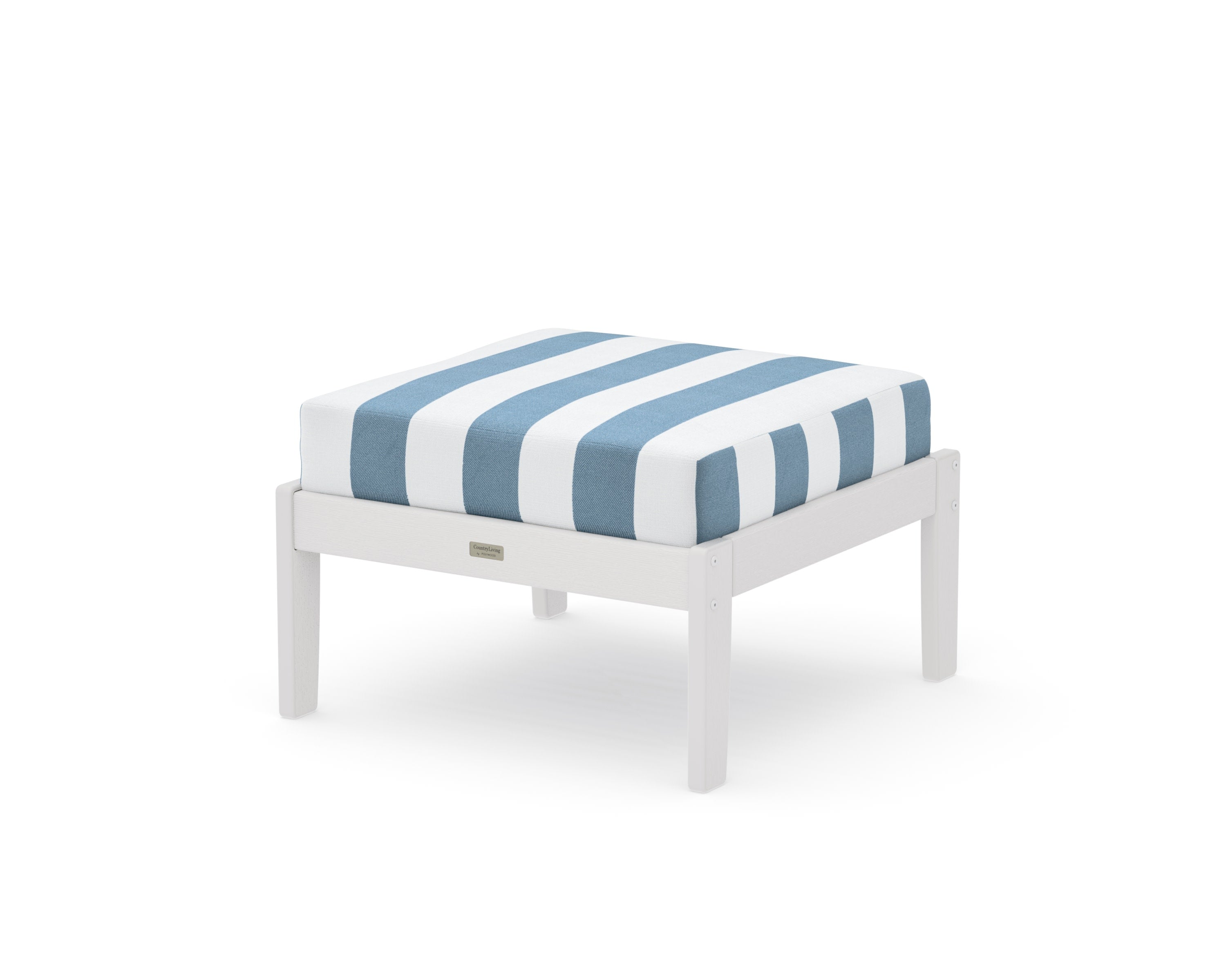 Cottage Deep Seating Ottoman in Vintage White / Cabana Stripe Sky Blue