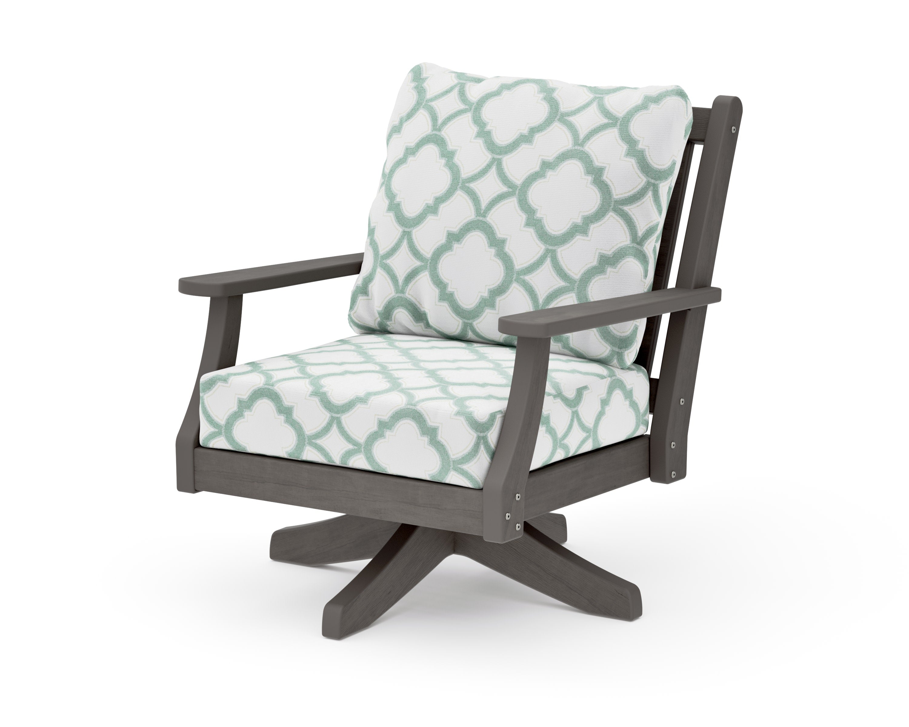 Wovendale Deep Seating Swivel Chair in Driftwood / Trellis Glacier Spa