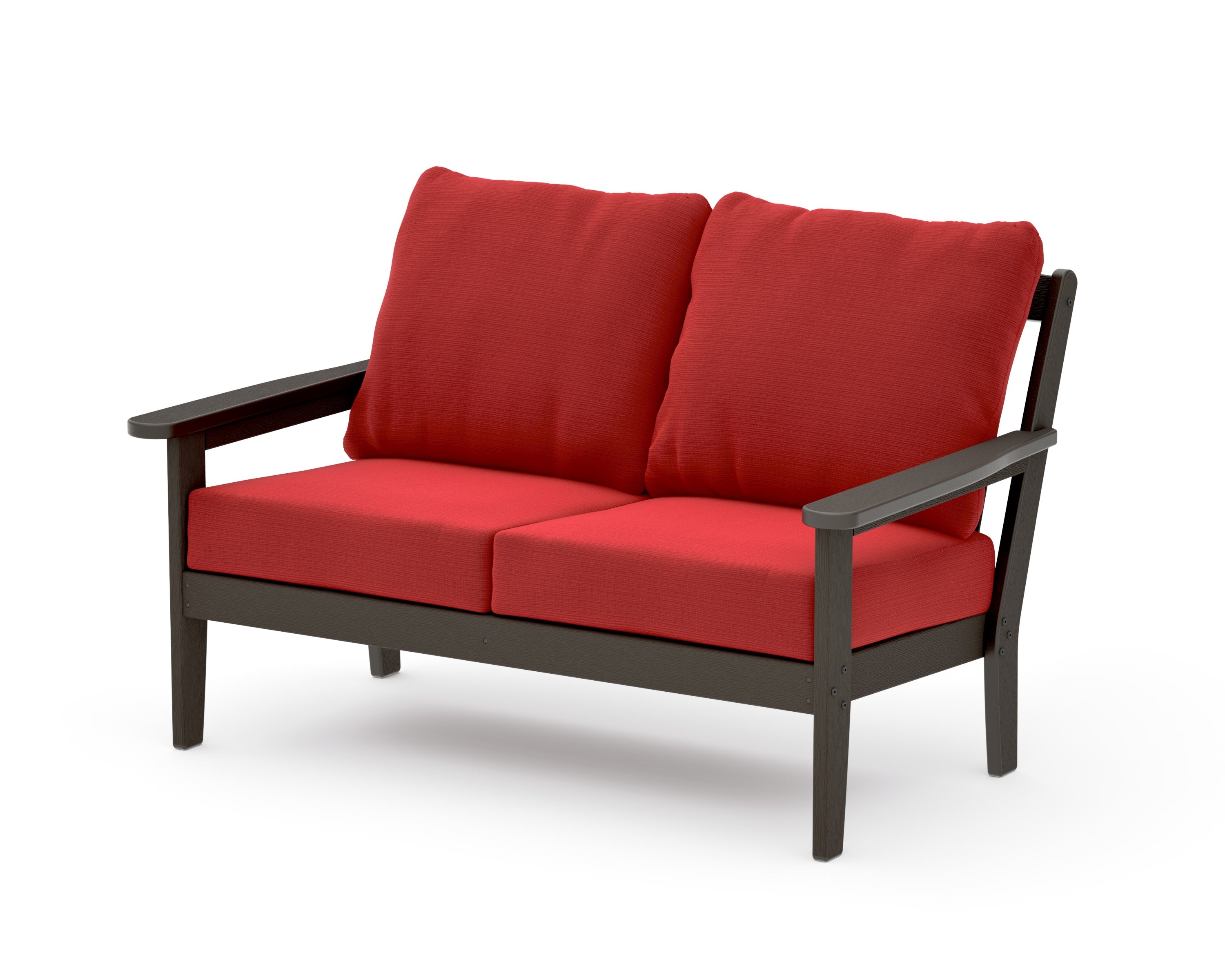 Cottage Deep Seating Loveseat in Vintage Coffee / Crimson Linen