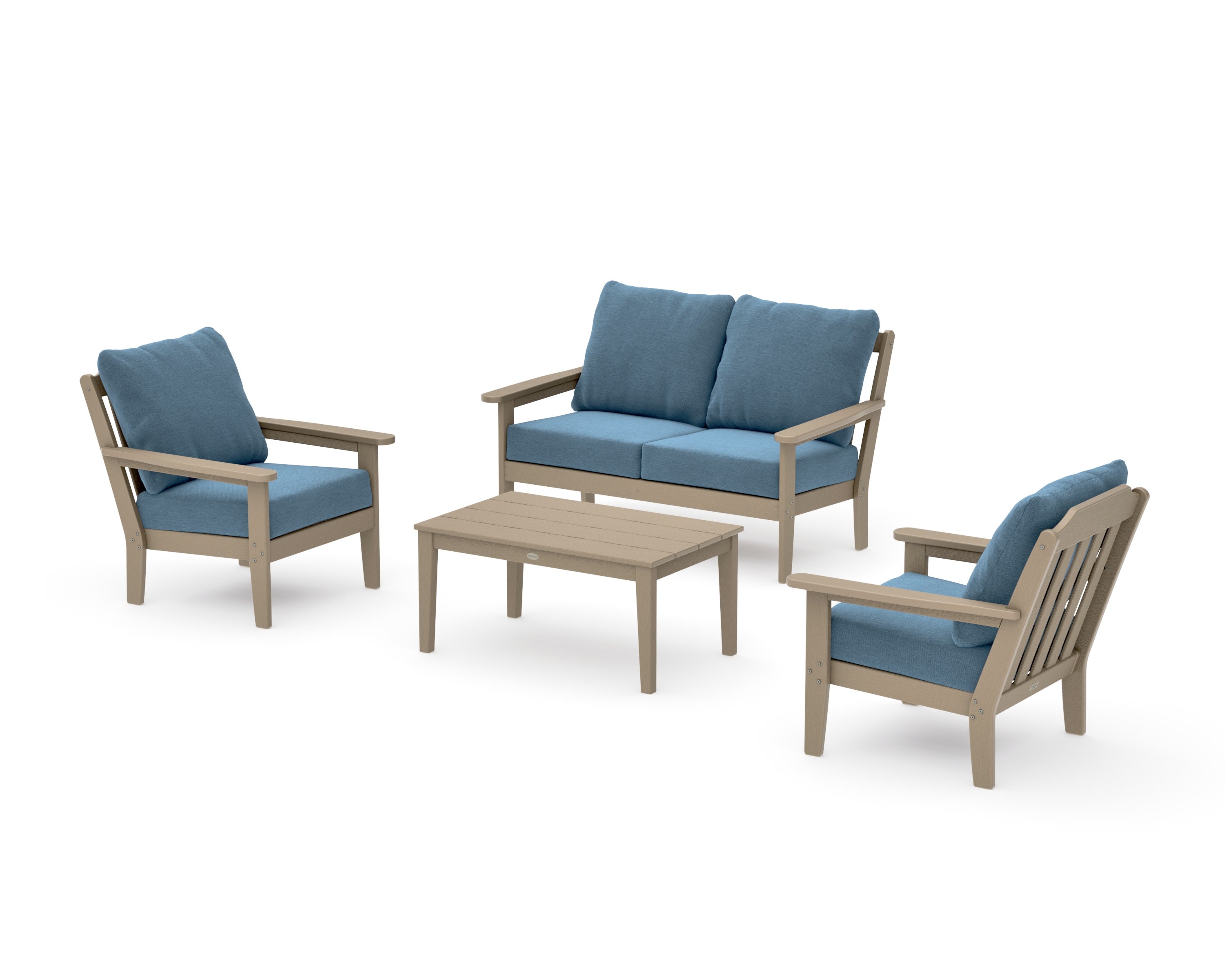 Cottage 4-Piece Deep Seating Set with Loveseat in Vintage Sahara / Sky Blue