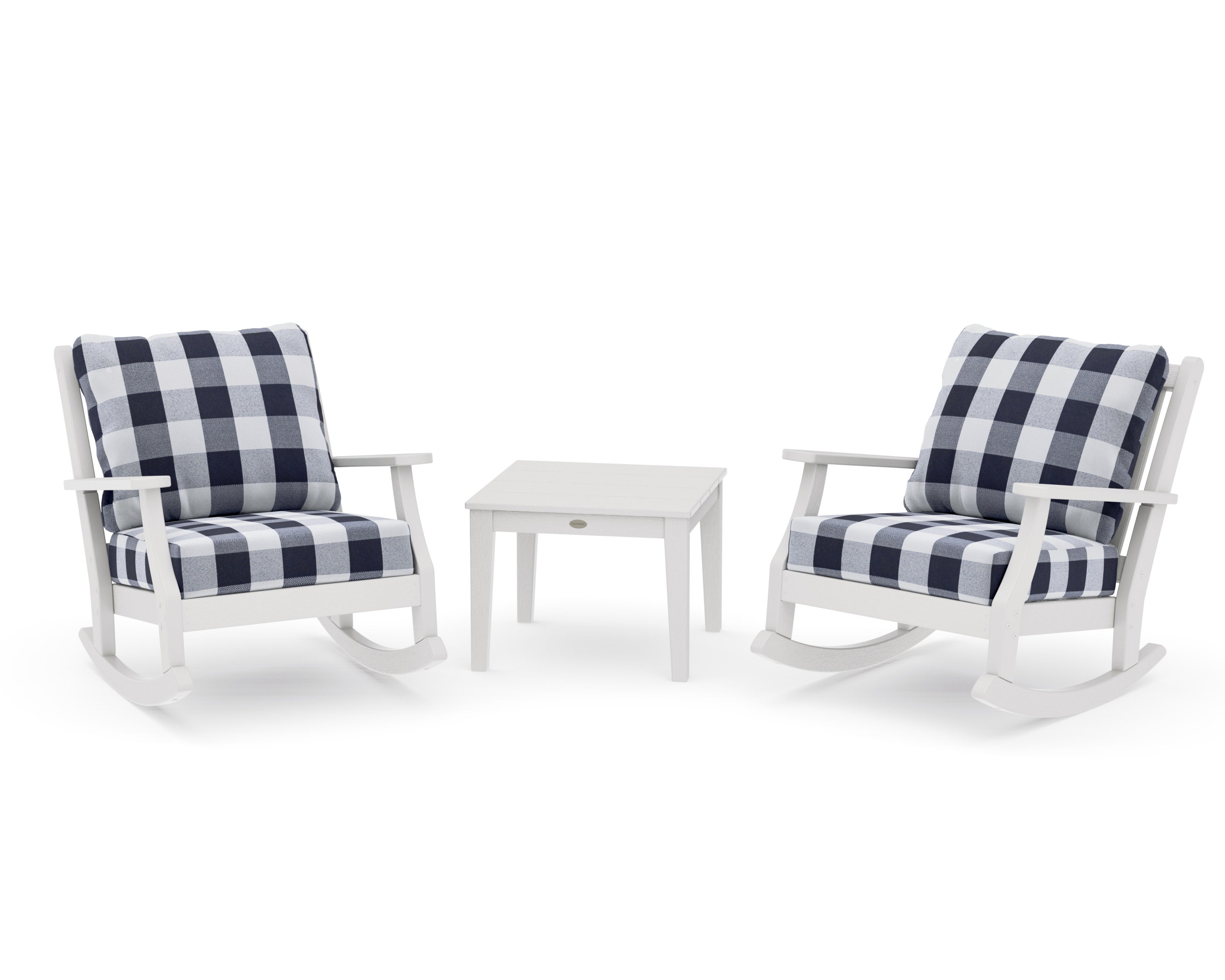 Wovendale 3-Piece Deep Seating Rocker Set in Vintage White / Buffalo Plaid Navy