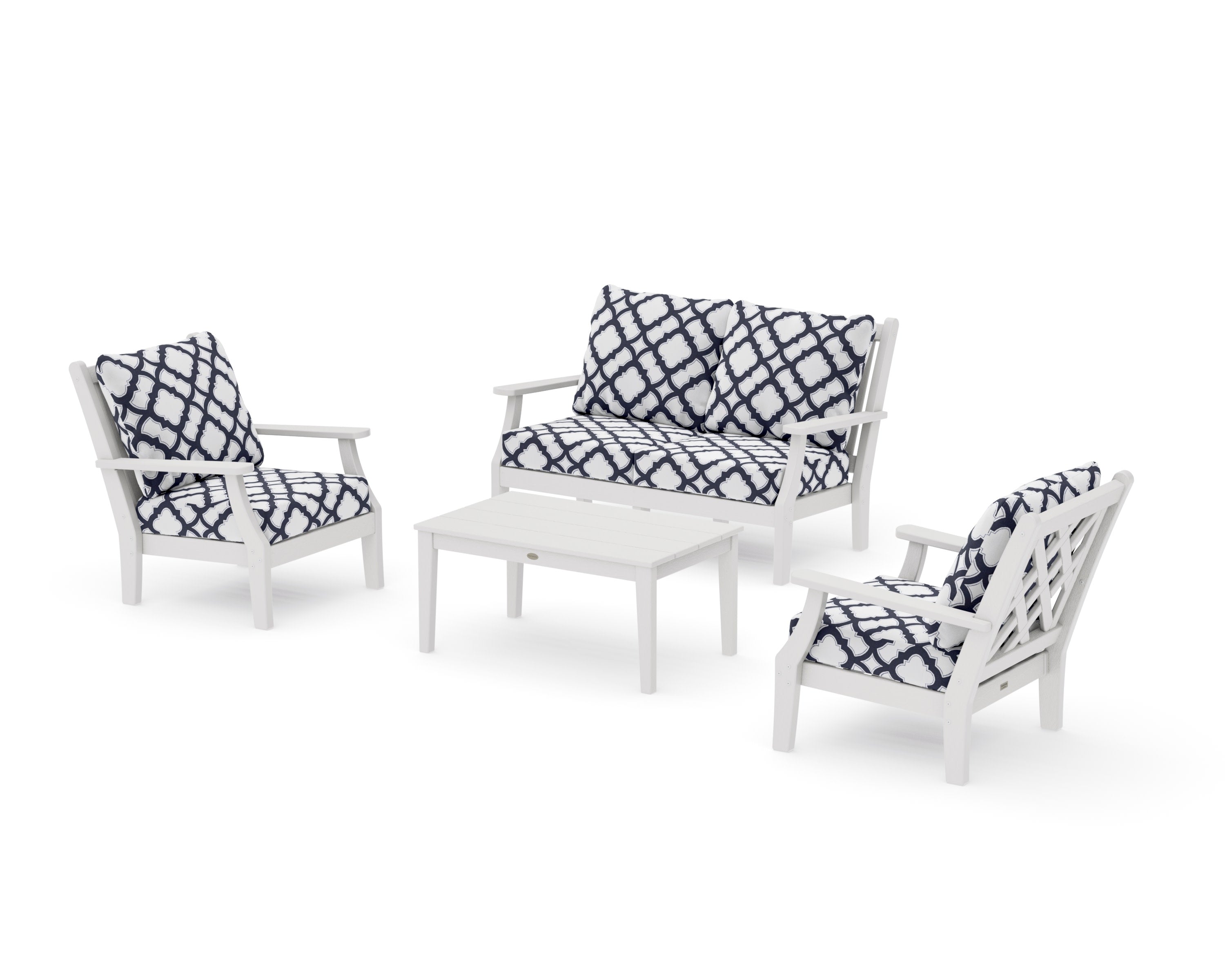 Wovendale 4-Piece Deep Seating Set with Loveseat in Vintage White / Trellis Navy