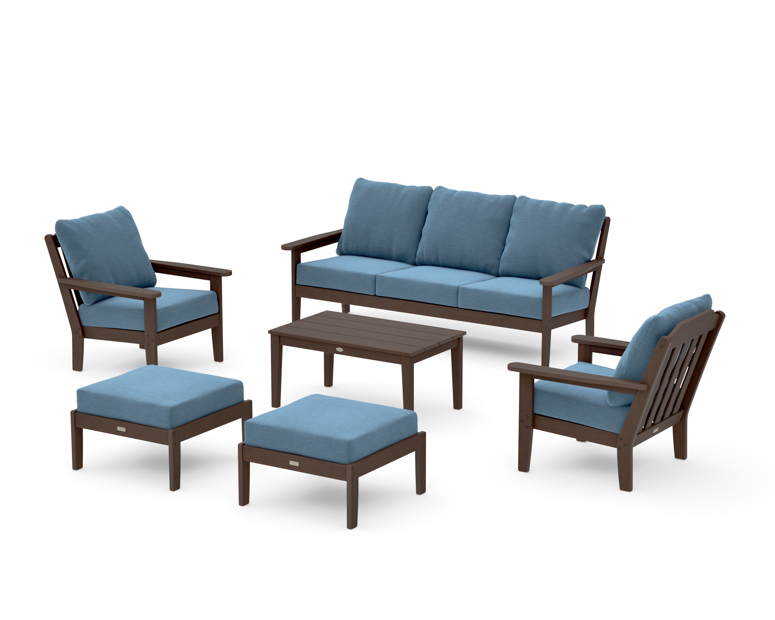 Cottage 6-Piece Lounge Sofa Set in Kona / Sky Blue