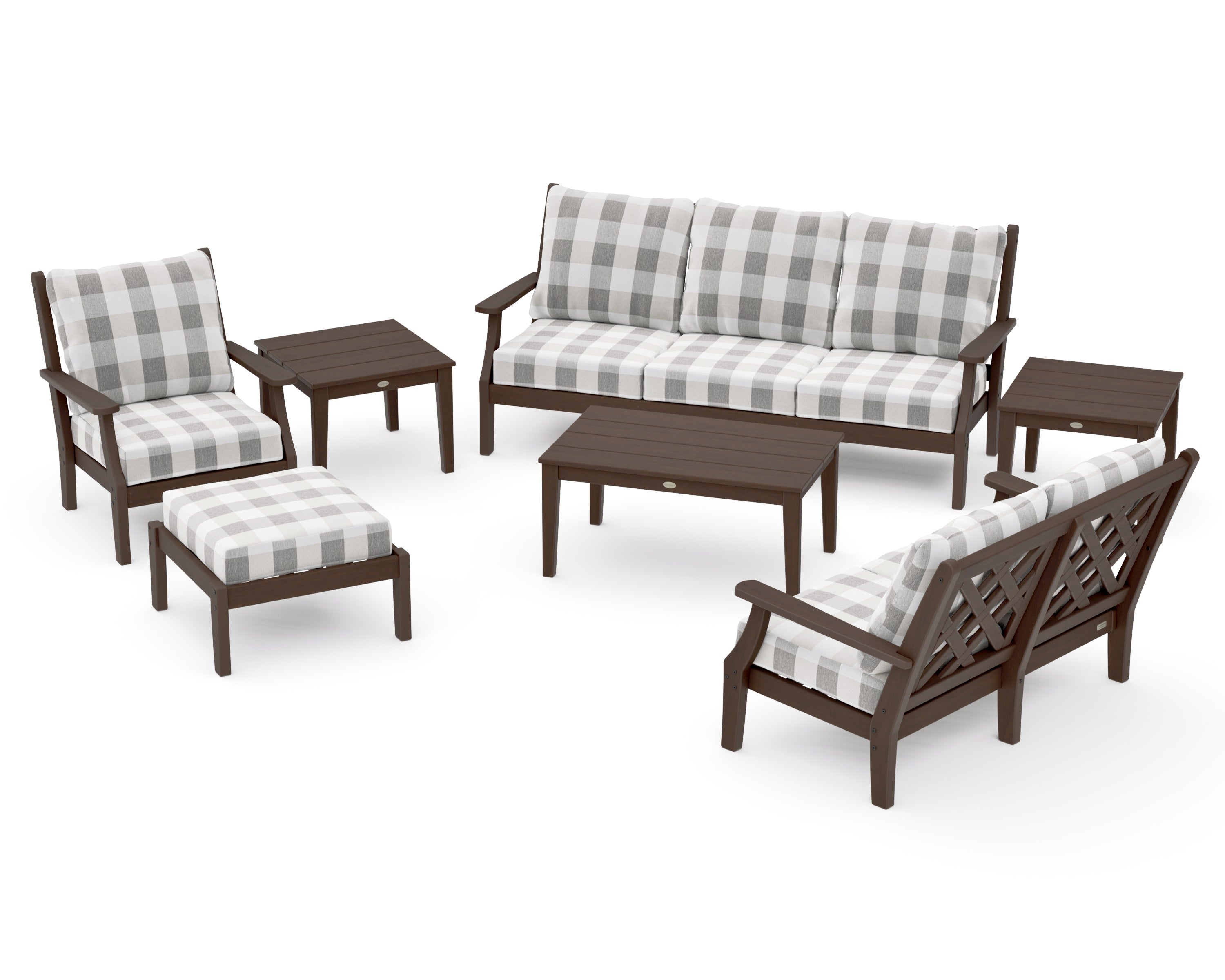 Wovendale 7-Piece Deep Seating Set in Kona / Buffalo Plaid Grey Mist