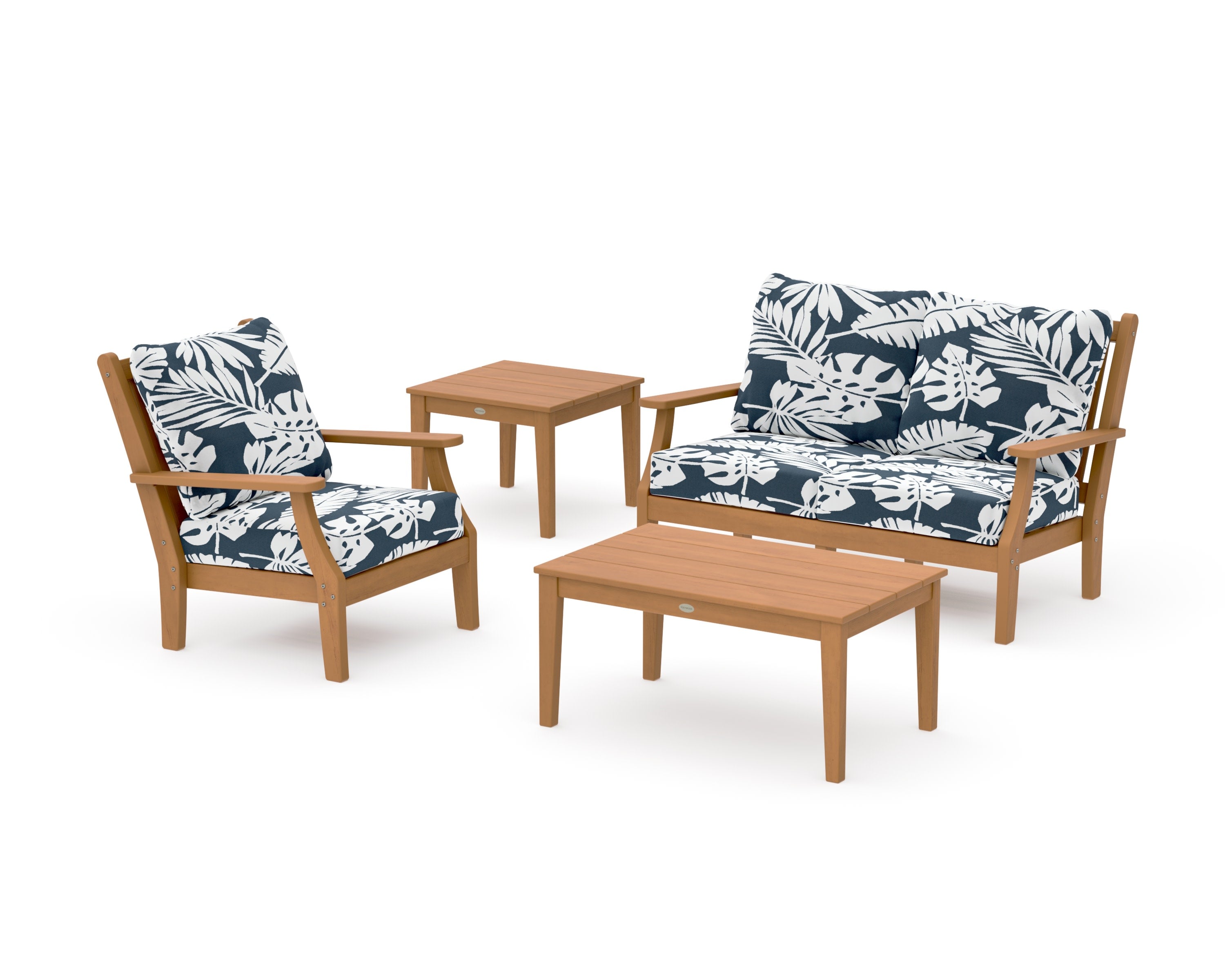 Wovendale 4-Piece Deep Seating Set in Natural / Leaf Marine Indigo