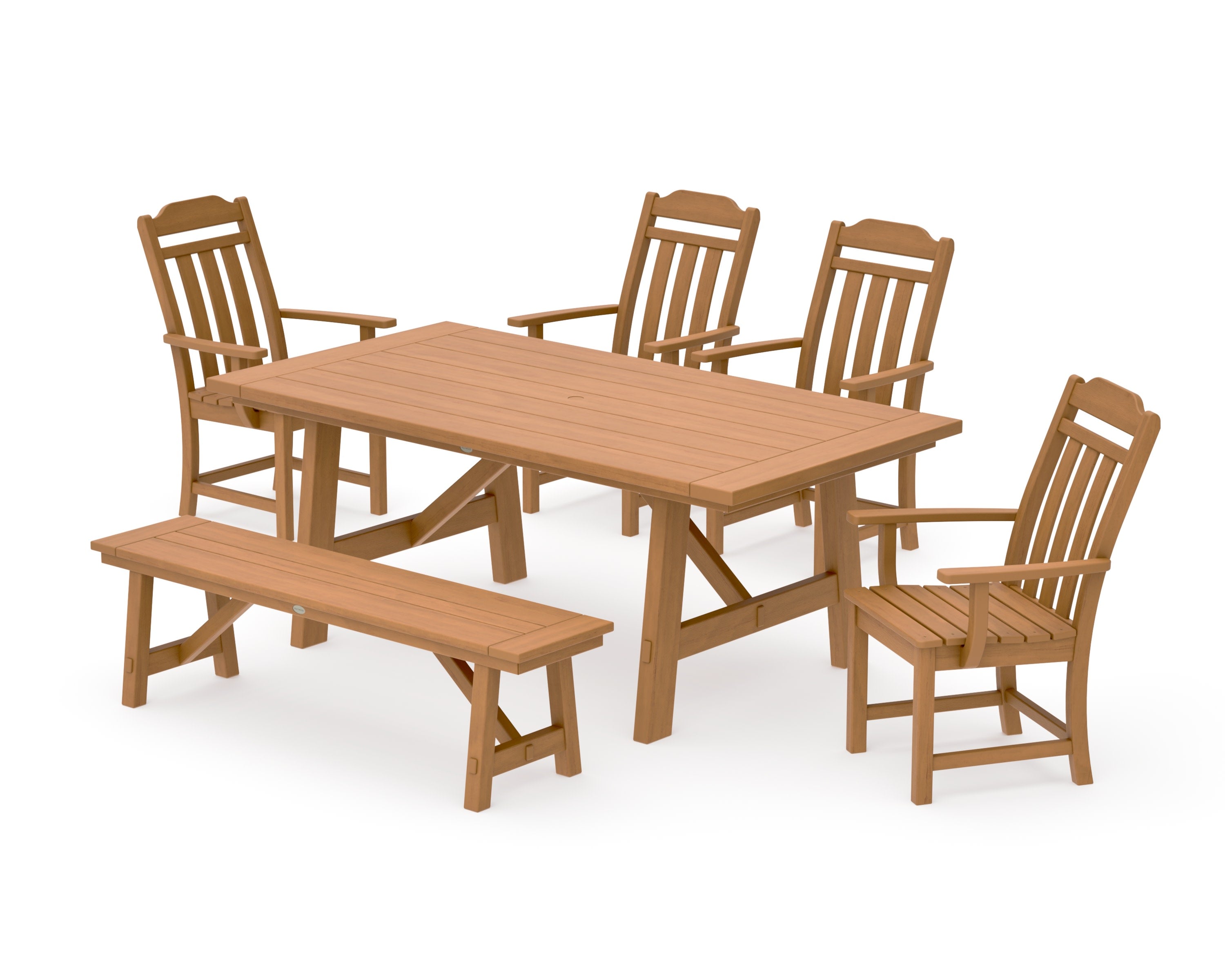 Cottage 6-Piece Rustic Farmhouse Dining Set with Bench in Natural
