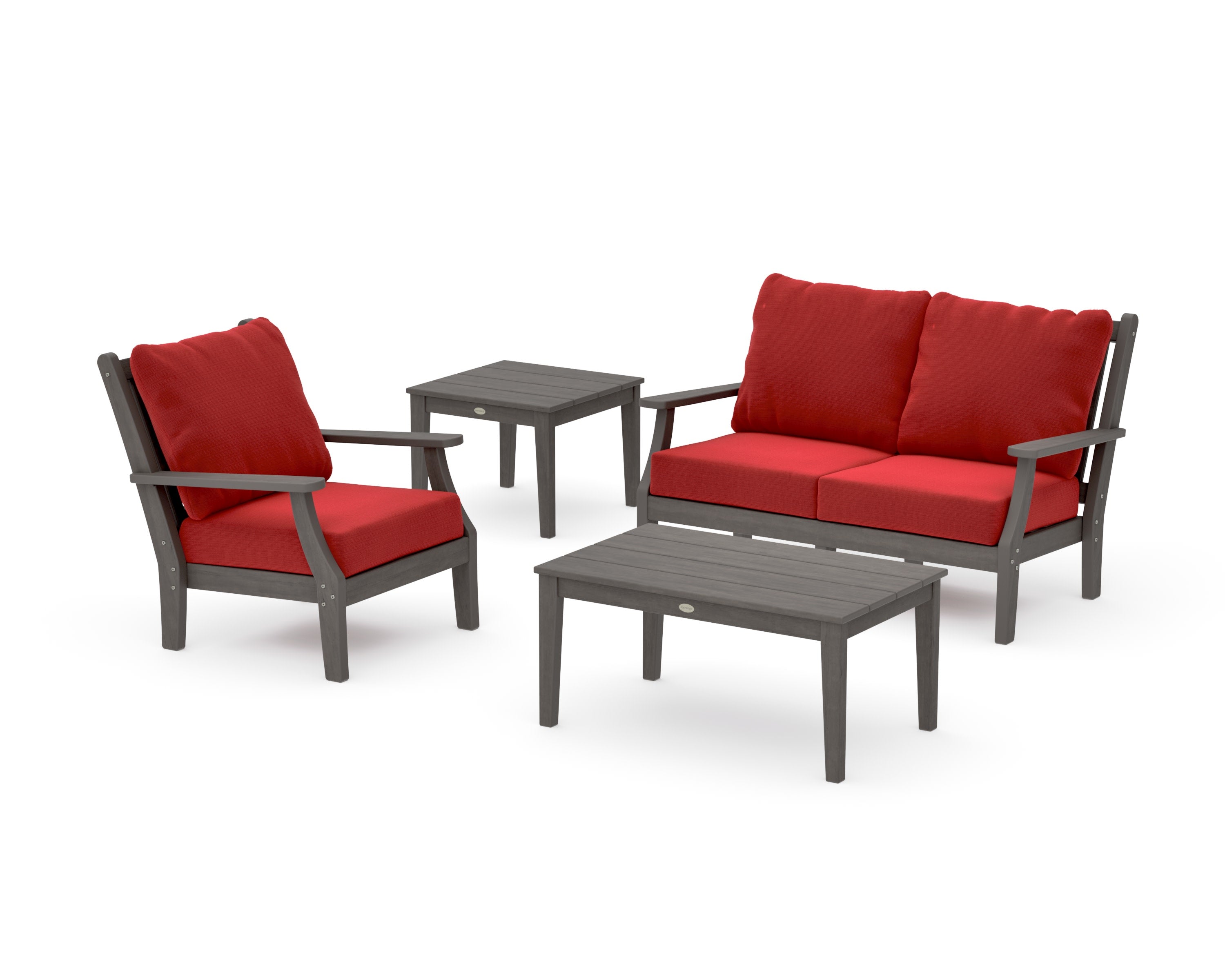 Wovendale 4-Piece Deep Seating Set in Driftwood / Crimson Linen
