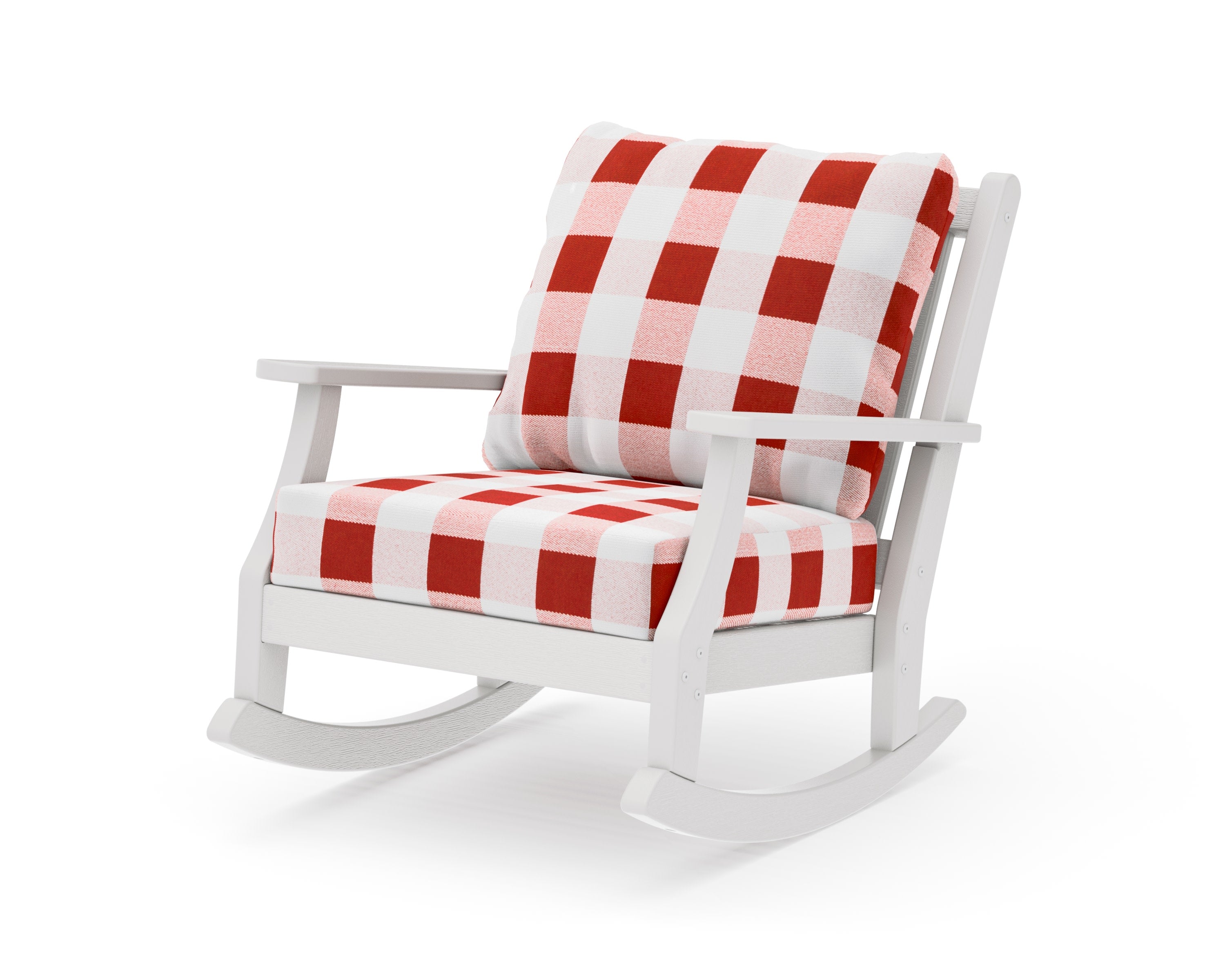 Wovendale Deep Seating Rocking Chair in Vintage White / Buffalo Plaid Crimson
