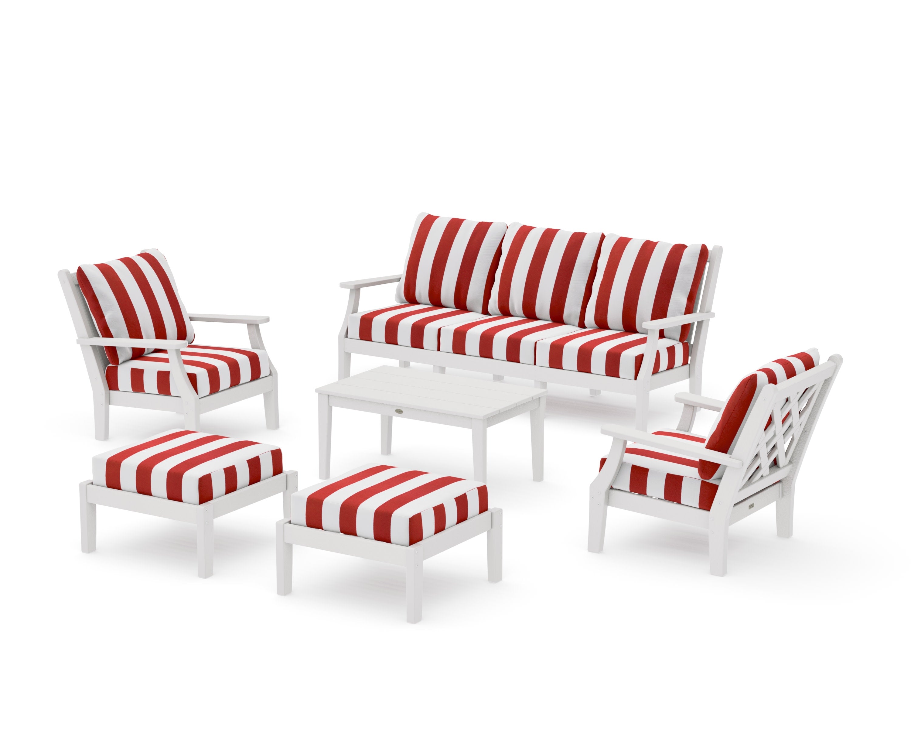 Wovendale 6-Piece Lounge Sofa Set in Vintage White / Cabana Stripe Crimson