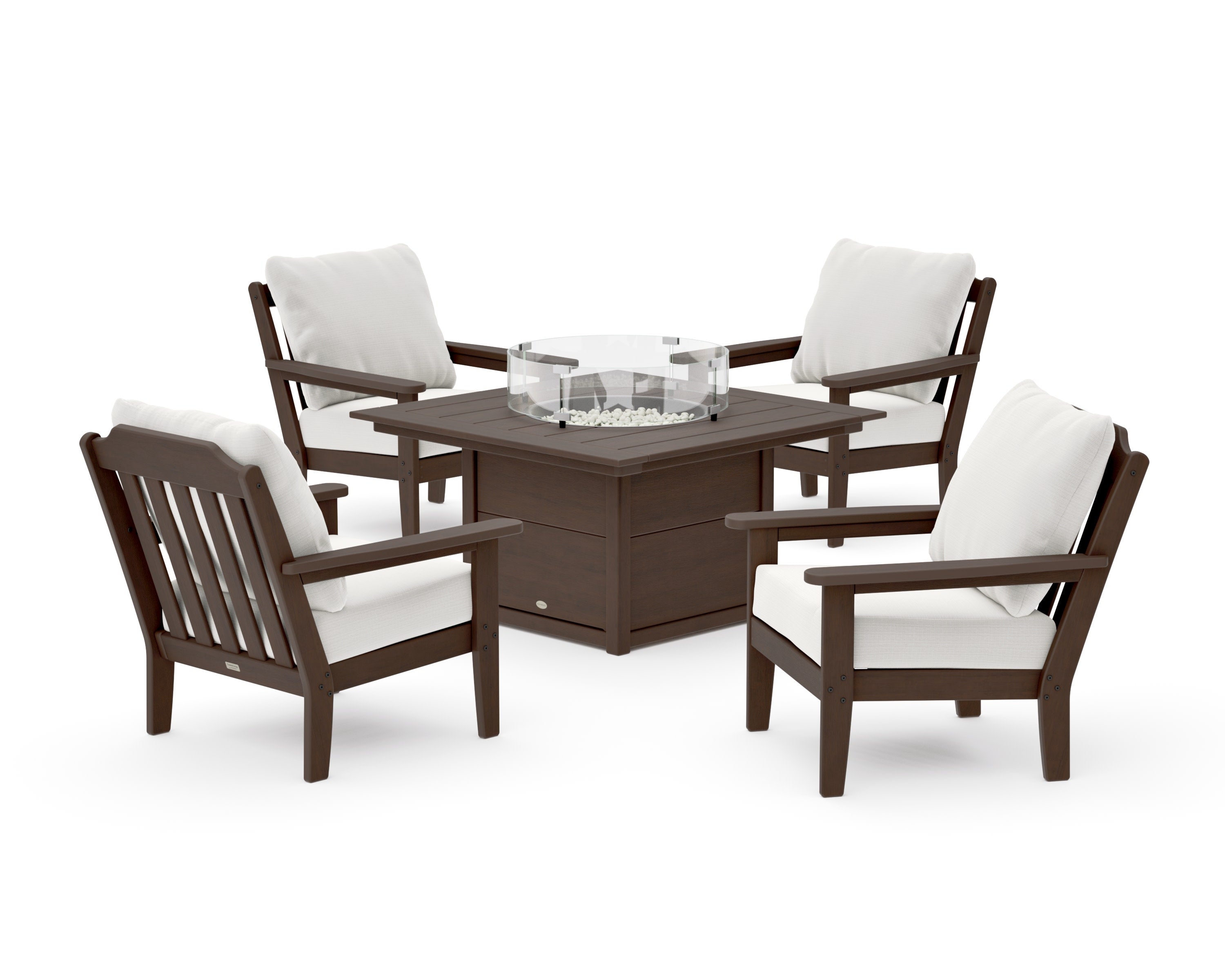 Cottage 5-Piece Deep Seating Set with Fire Pit Table in Kona / Natural Linen